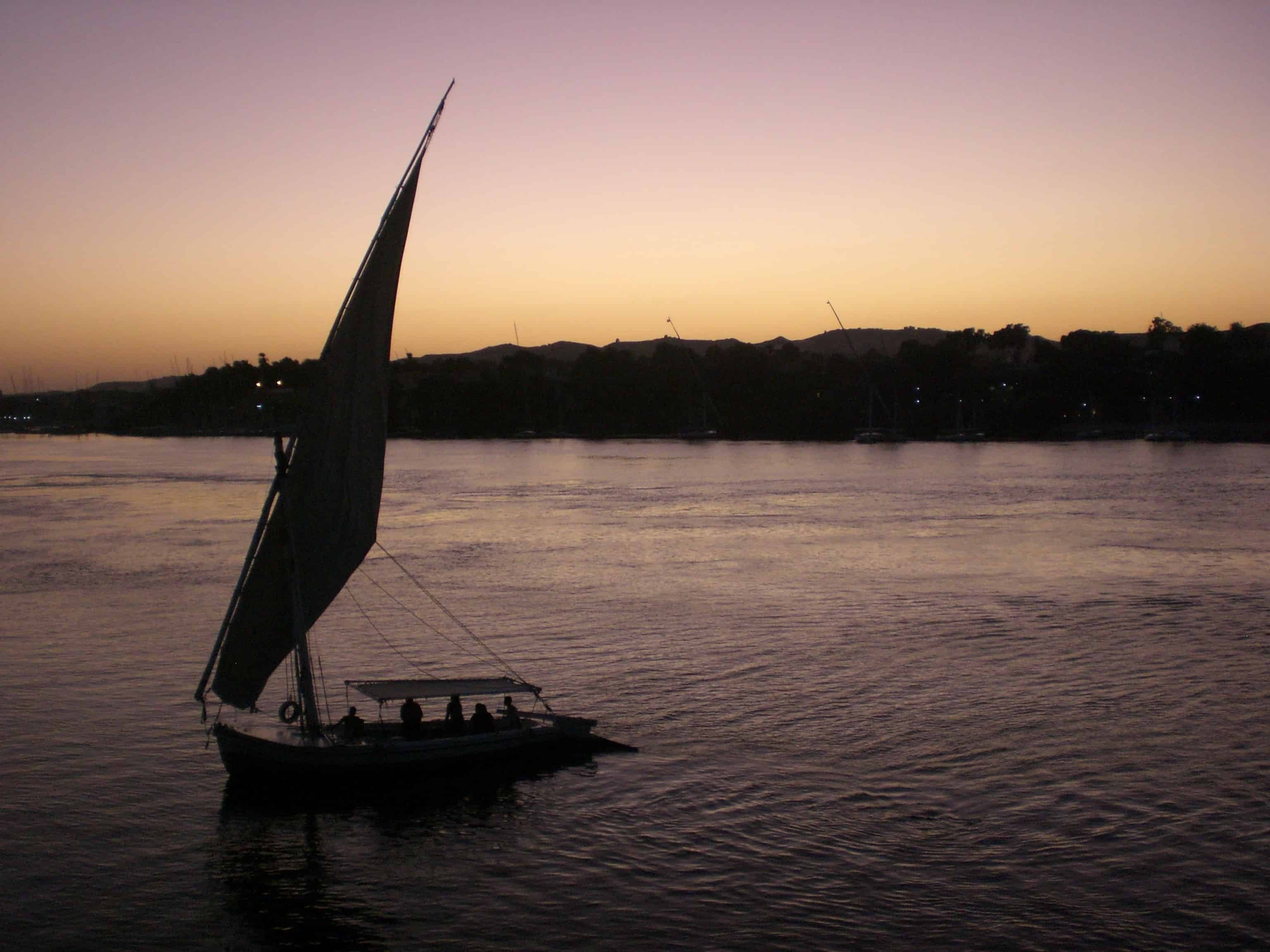 Felucca at twilight on the Nile inAswan, Egypt