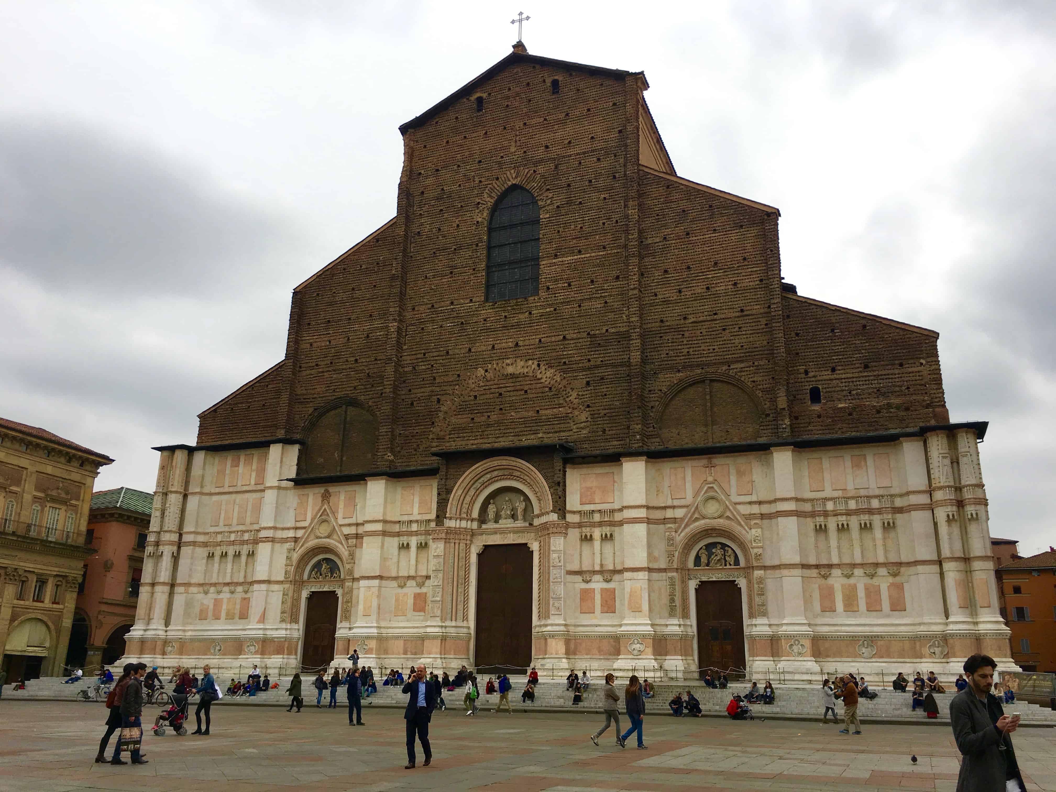 Unfinished facade of the Basilica di San Petronio, world's fifth largest church, Bologna, Italy.