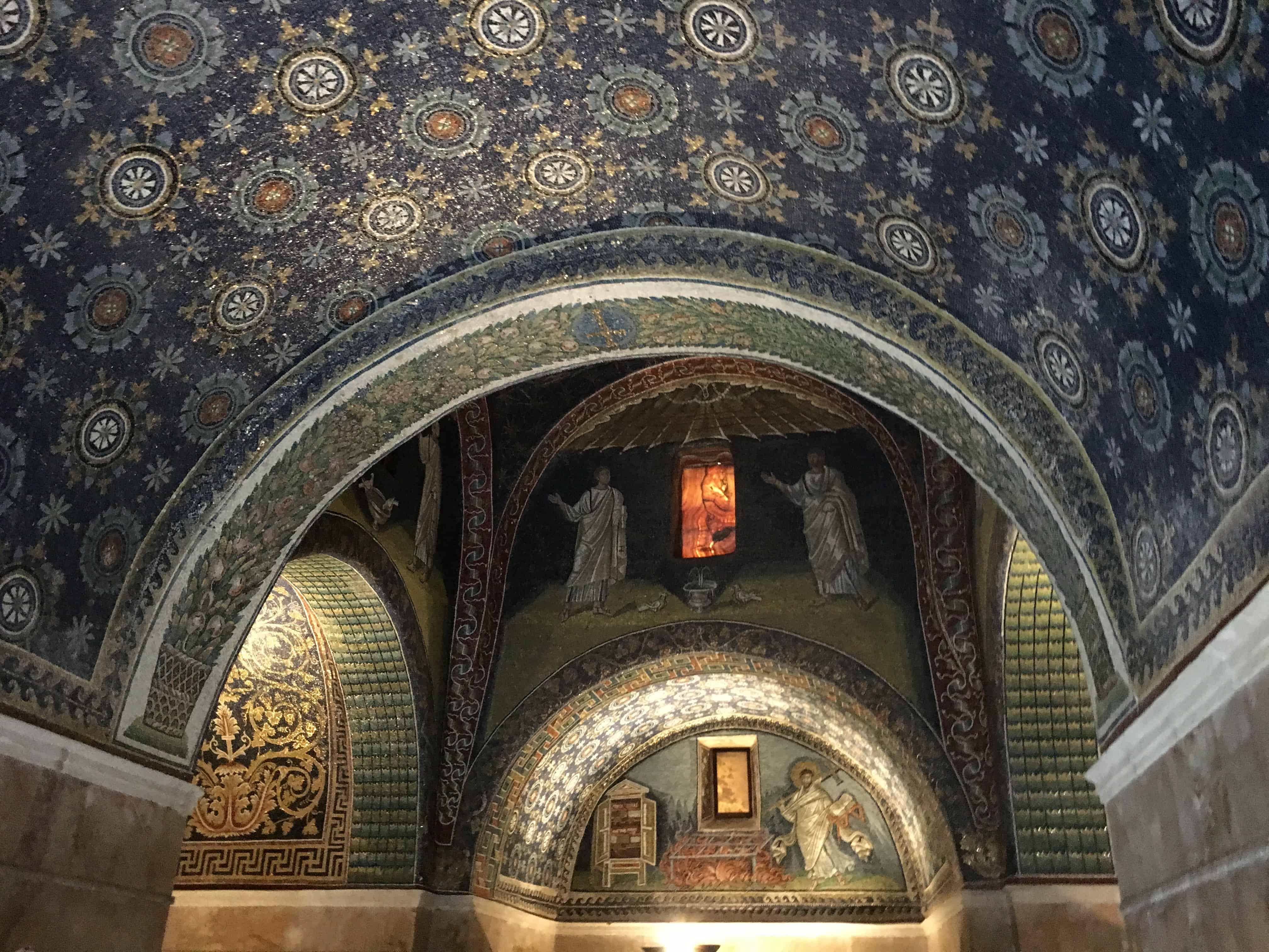 Dazzling interior of the Mausoleo di Galla Placidia, Ravenna, Italy