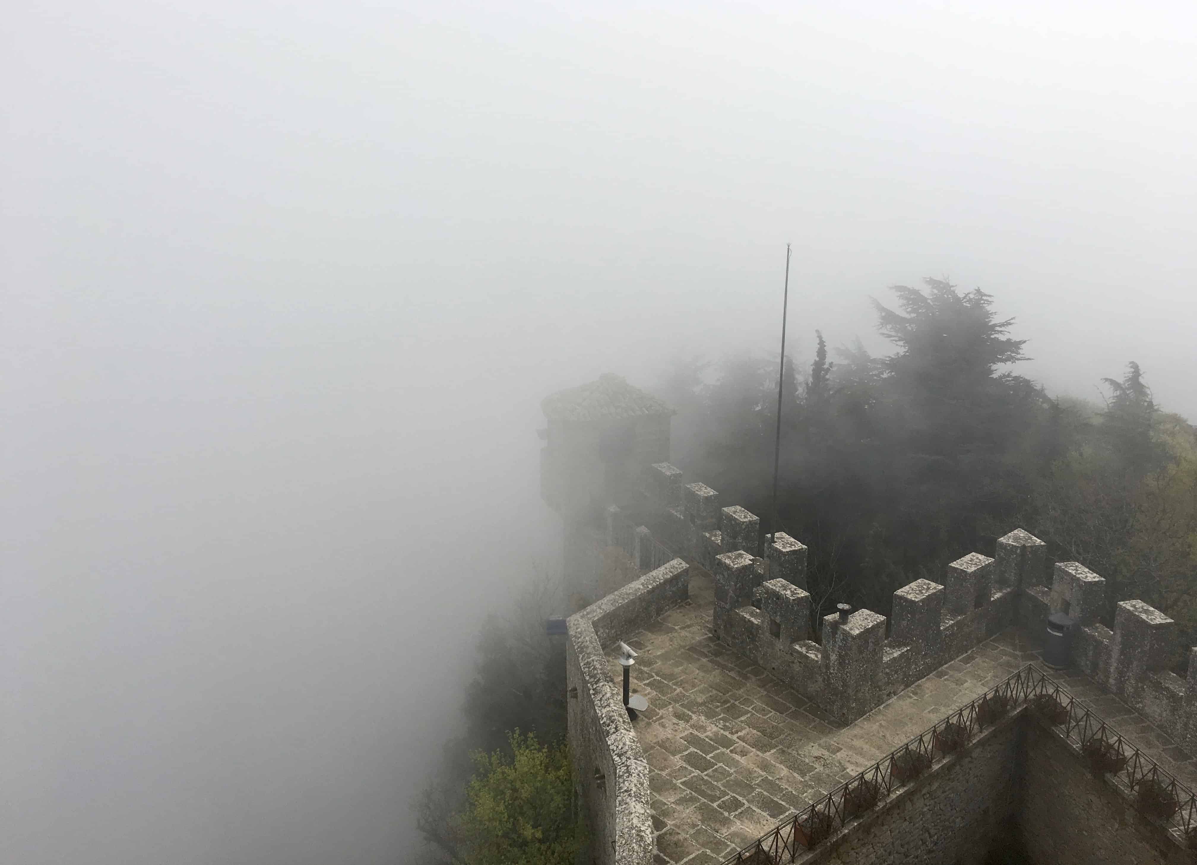 Mist shrouds the Cesta, or Second Tower, of San Marino.