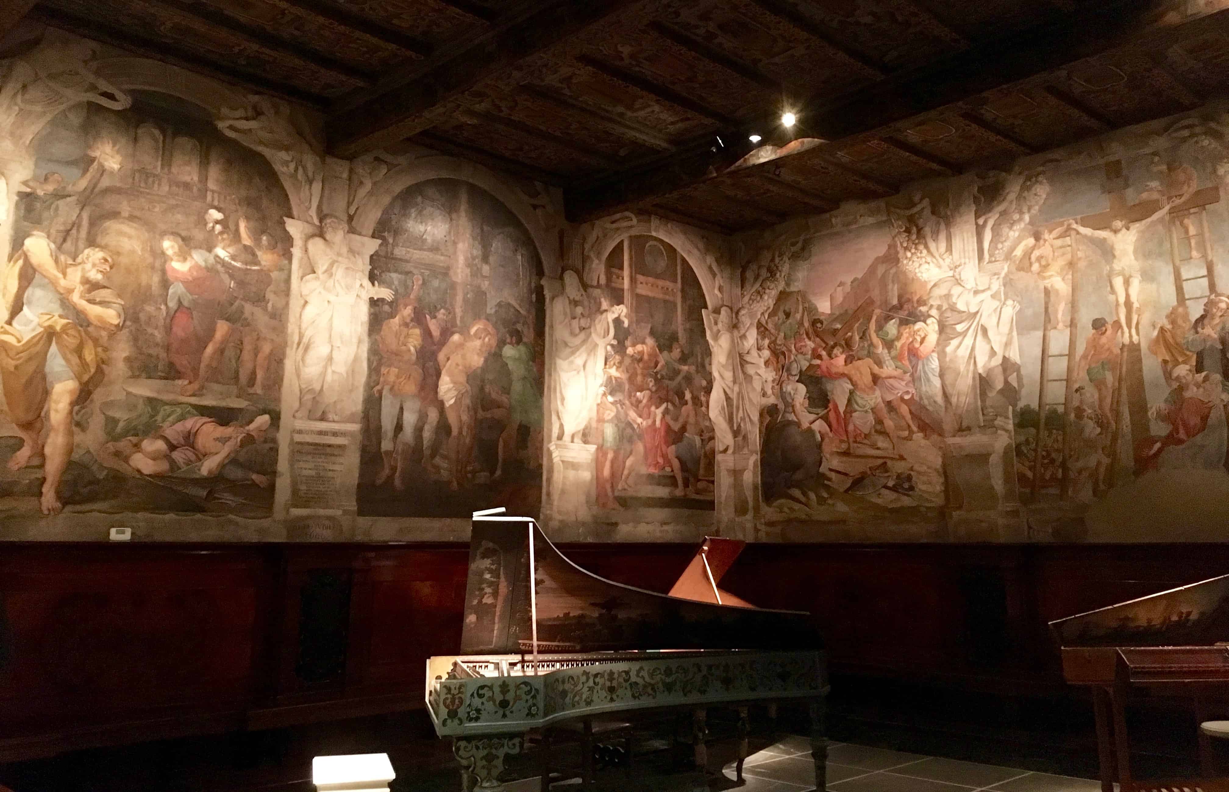 Breath-taking frescoes adorn the walls of the oratorio di San Colombano, Bologna, Italy