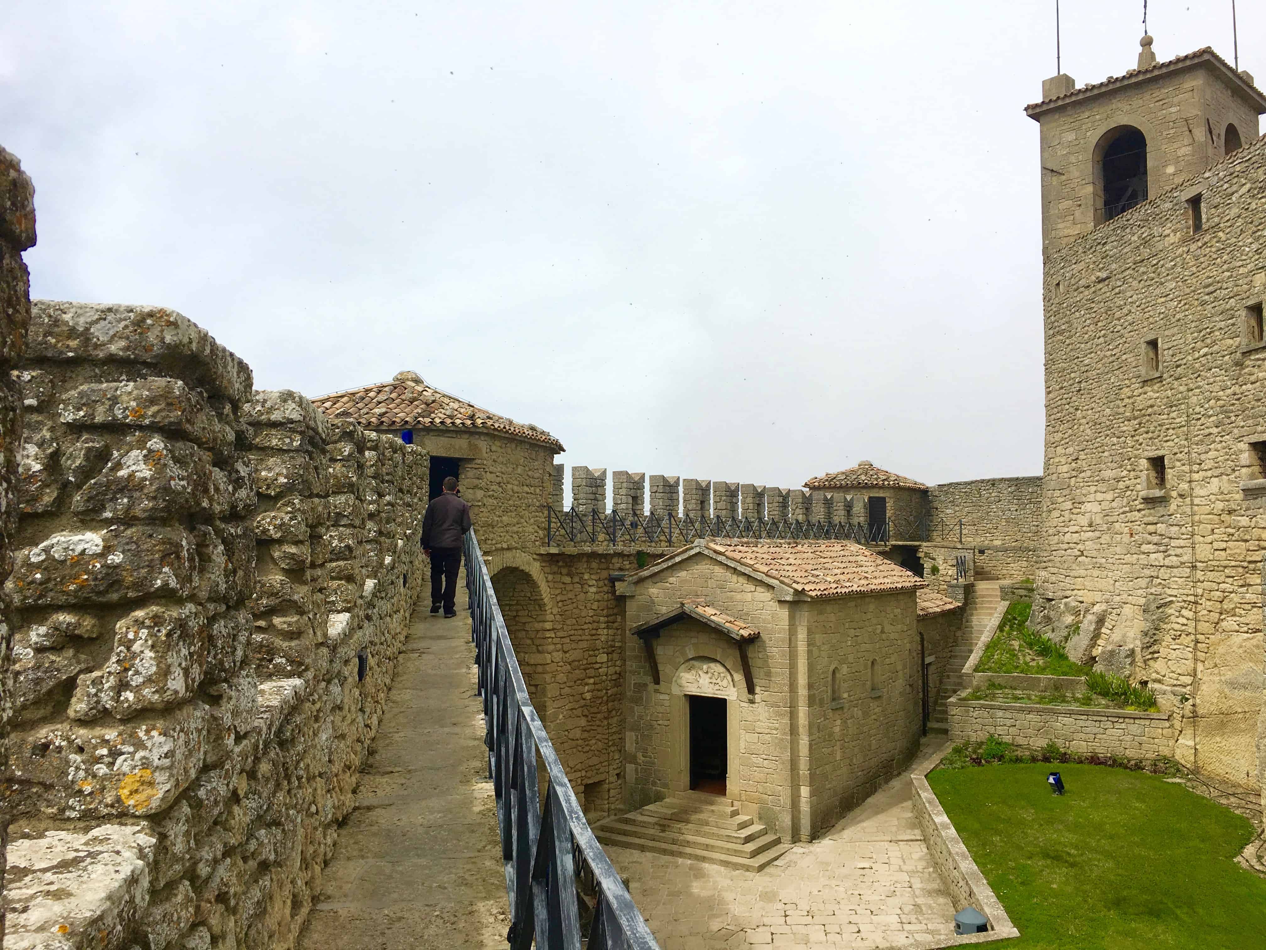 Walking the parapet of the Guaita, the First Tower and oldest tower fortress of San Marino.