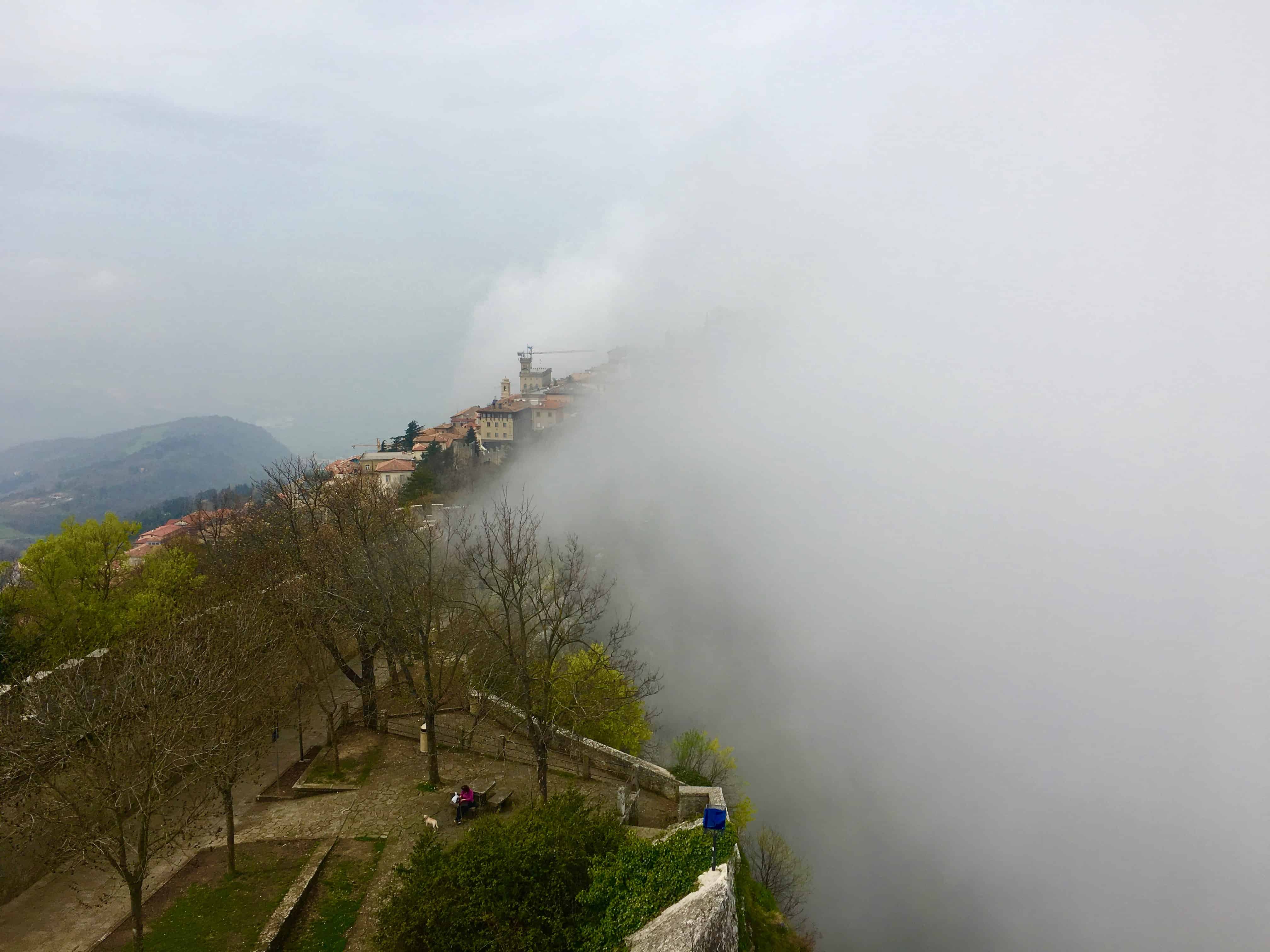 Fogs rolls in over the Citta di San Marino.