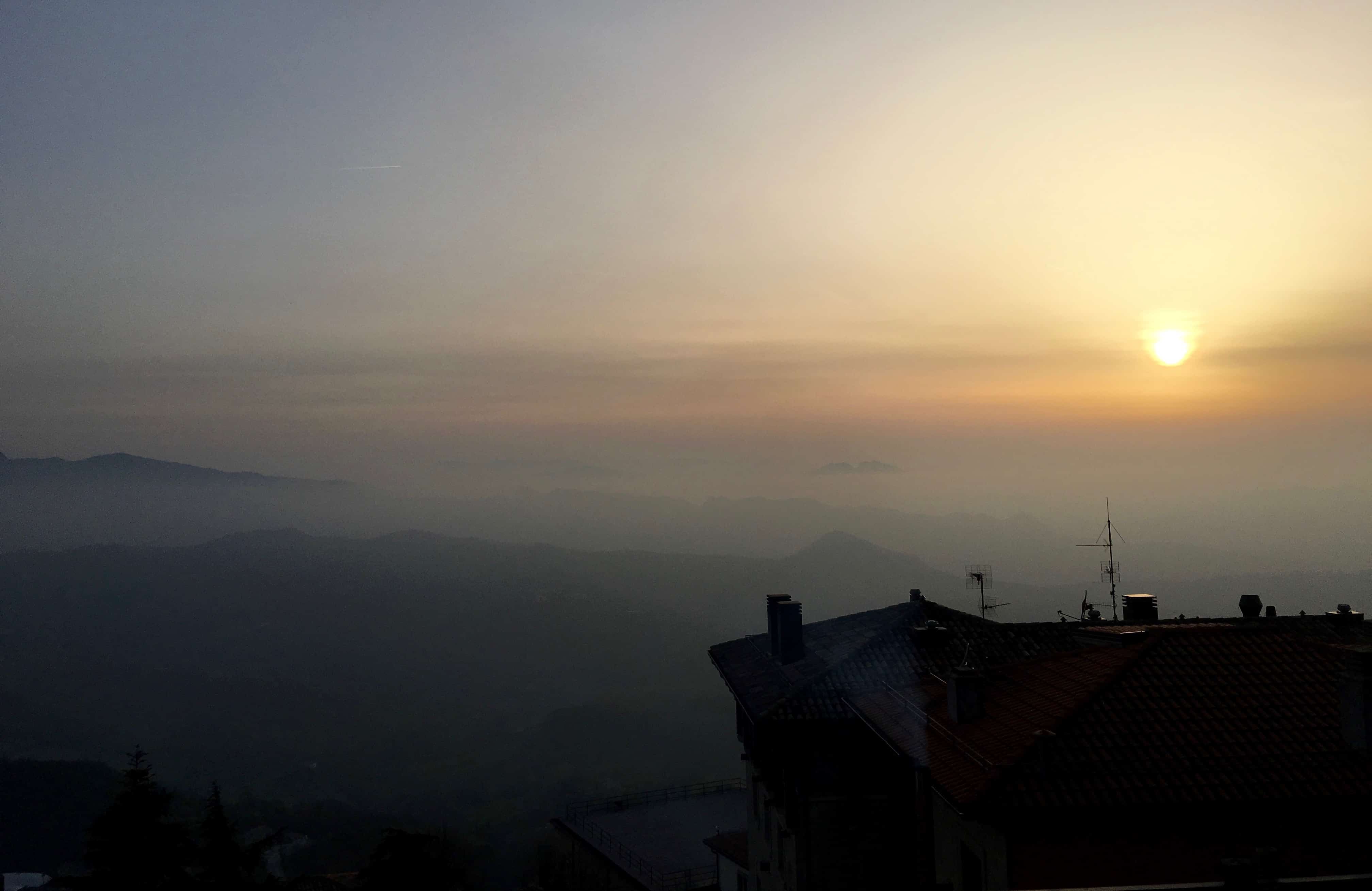 Sunset through the mist from the Citta di San Marino.