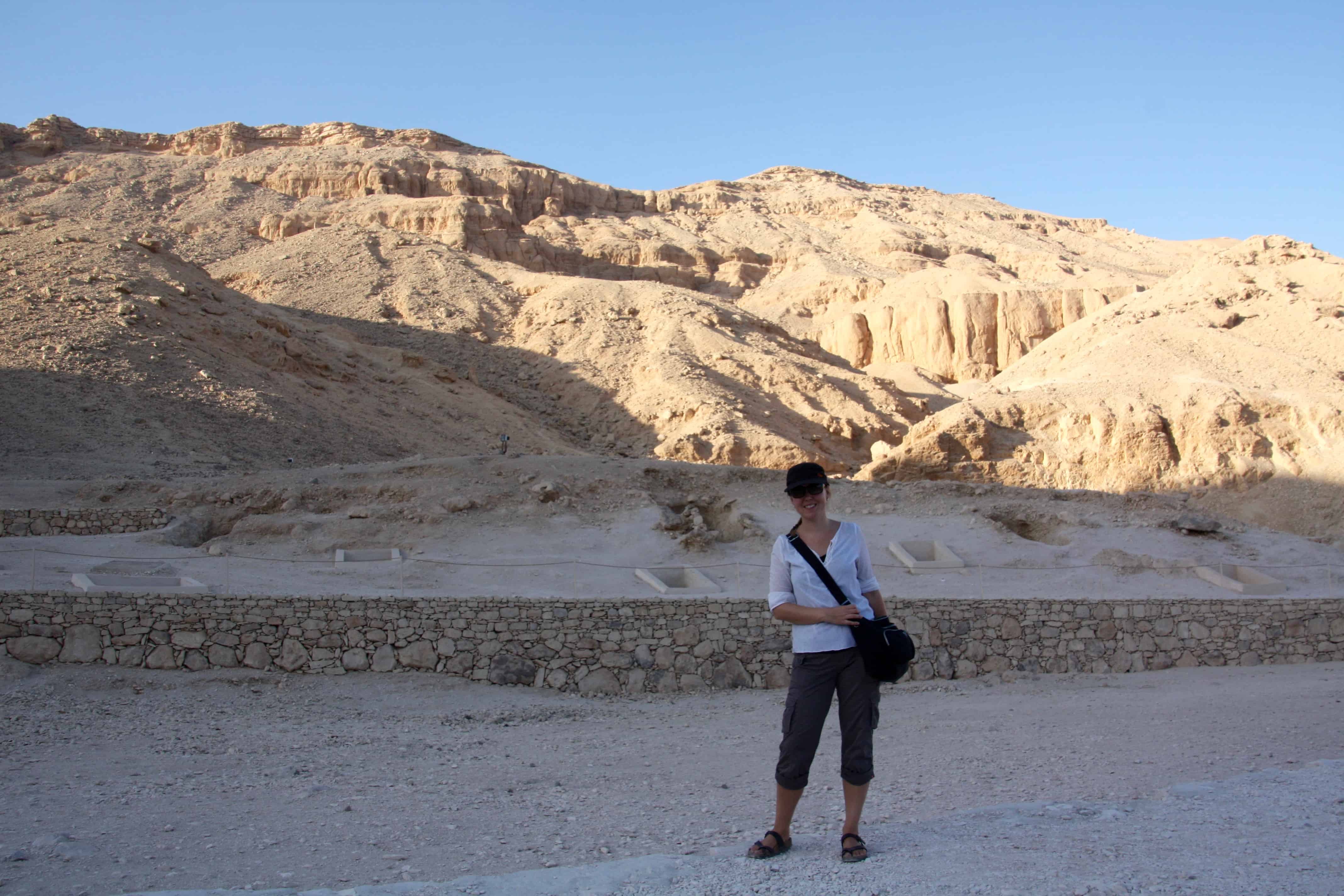 Tomb entrances scatter the desert floor on the West Bank in Egypt.