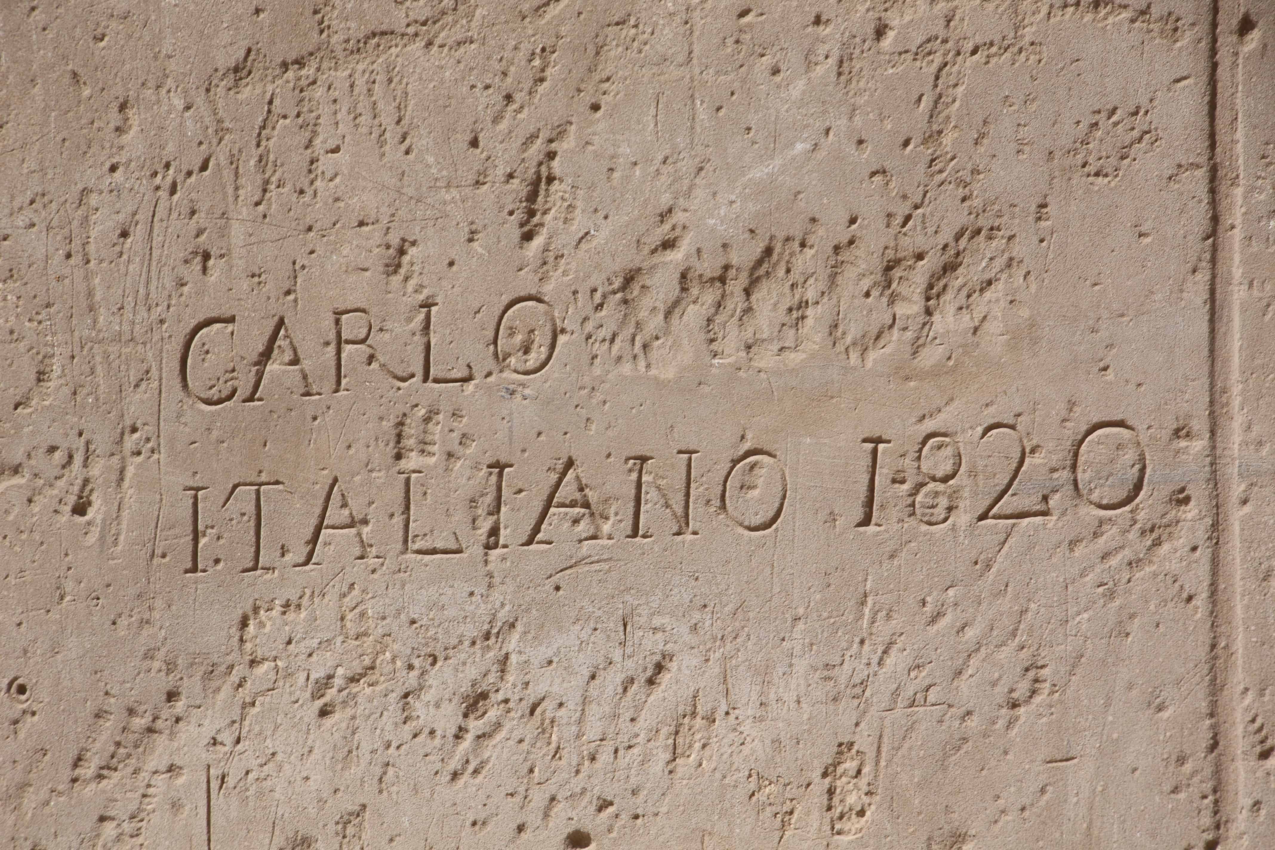 19th century graffiti on a temple wall, Egypt