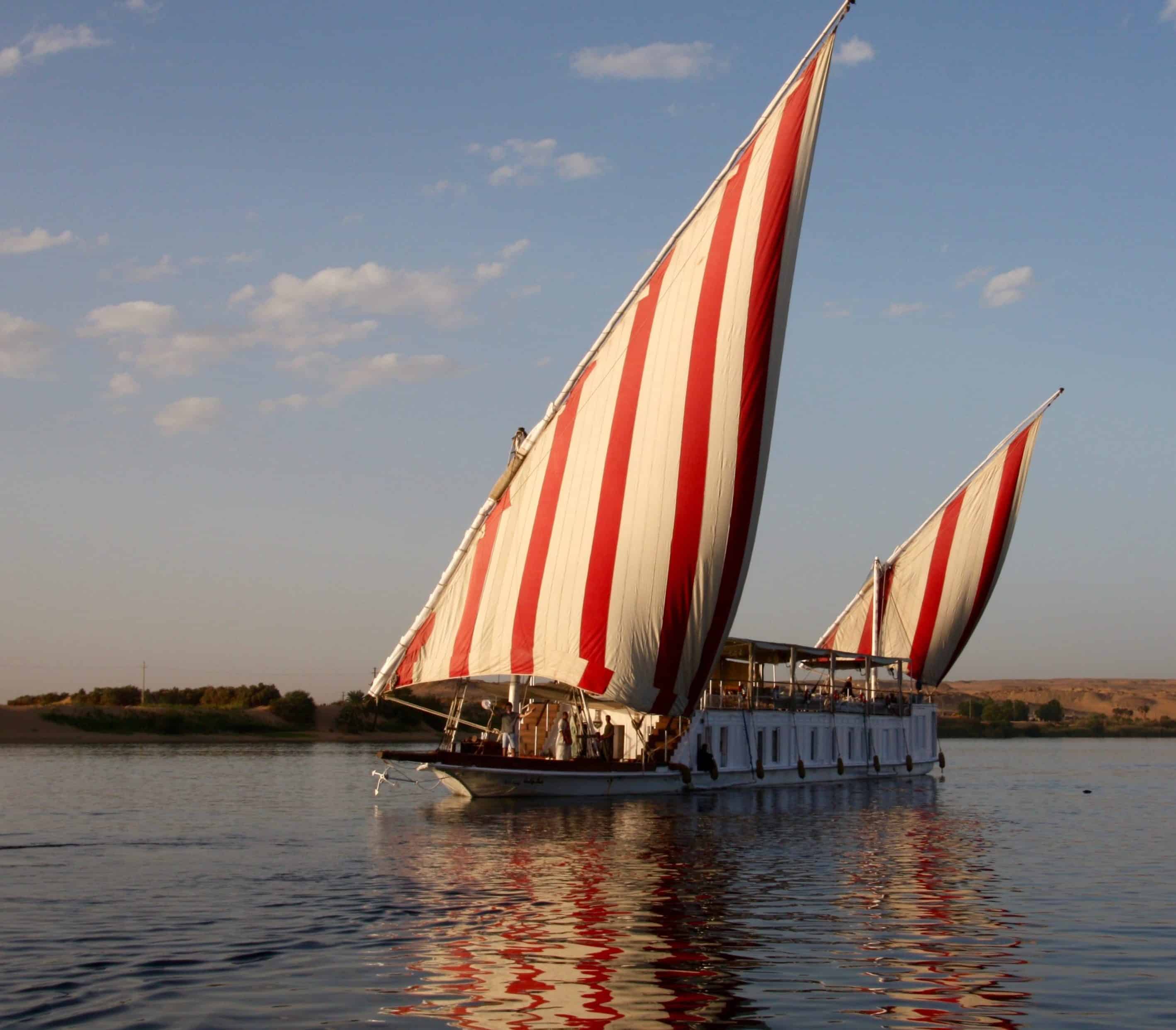 Sailing up the Nile in a traditional dahabiya, Egypt