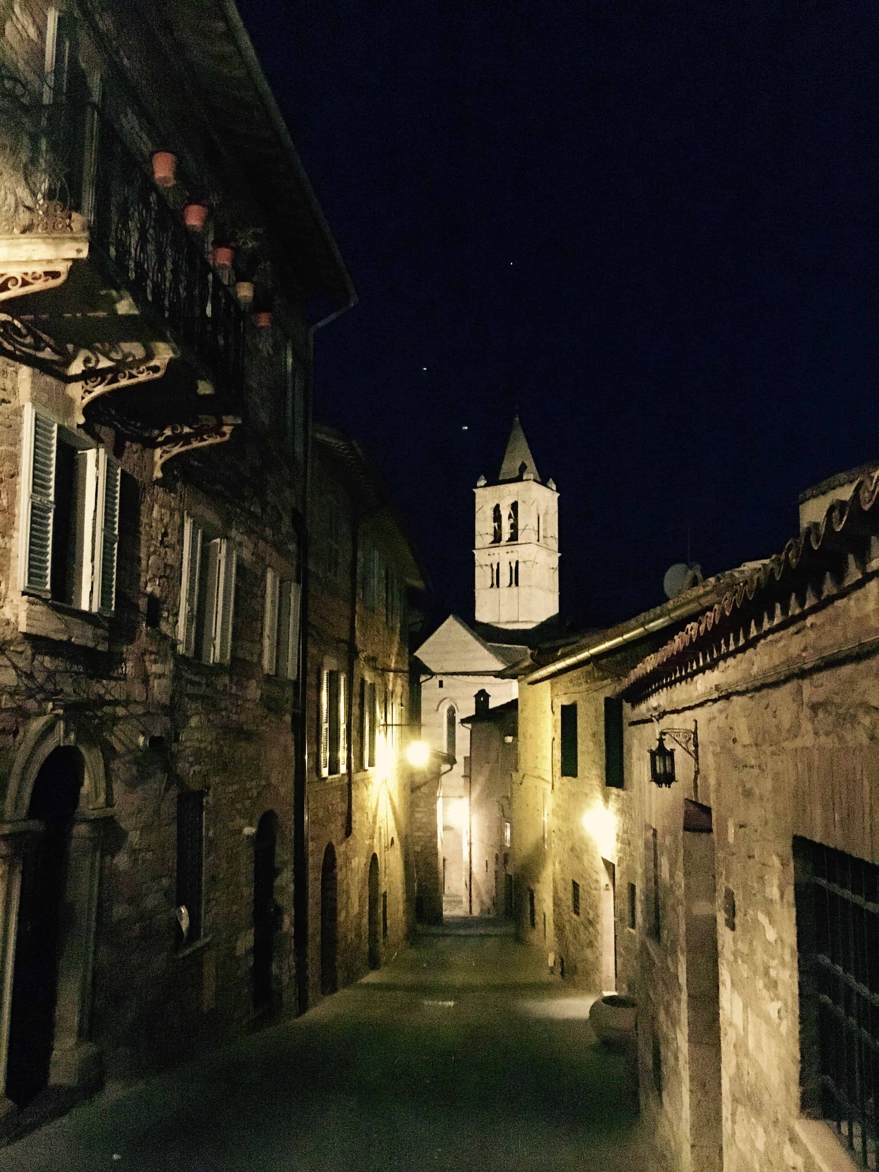 Assisi streetscape by night