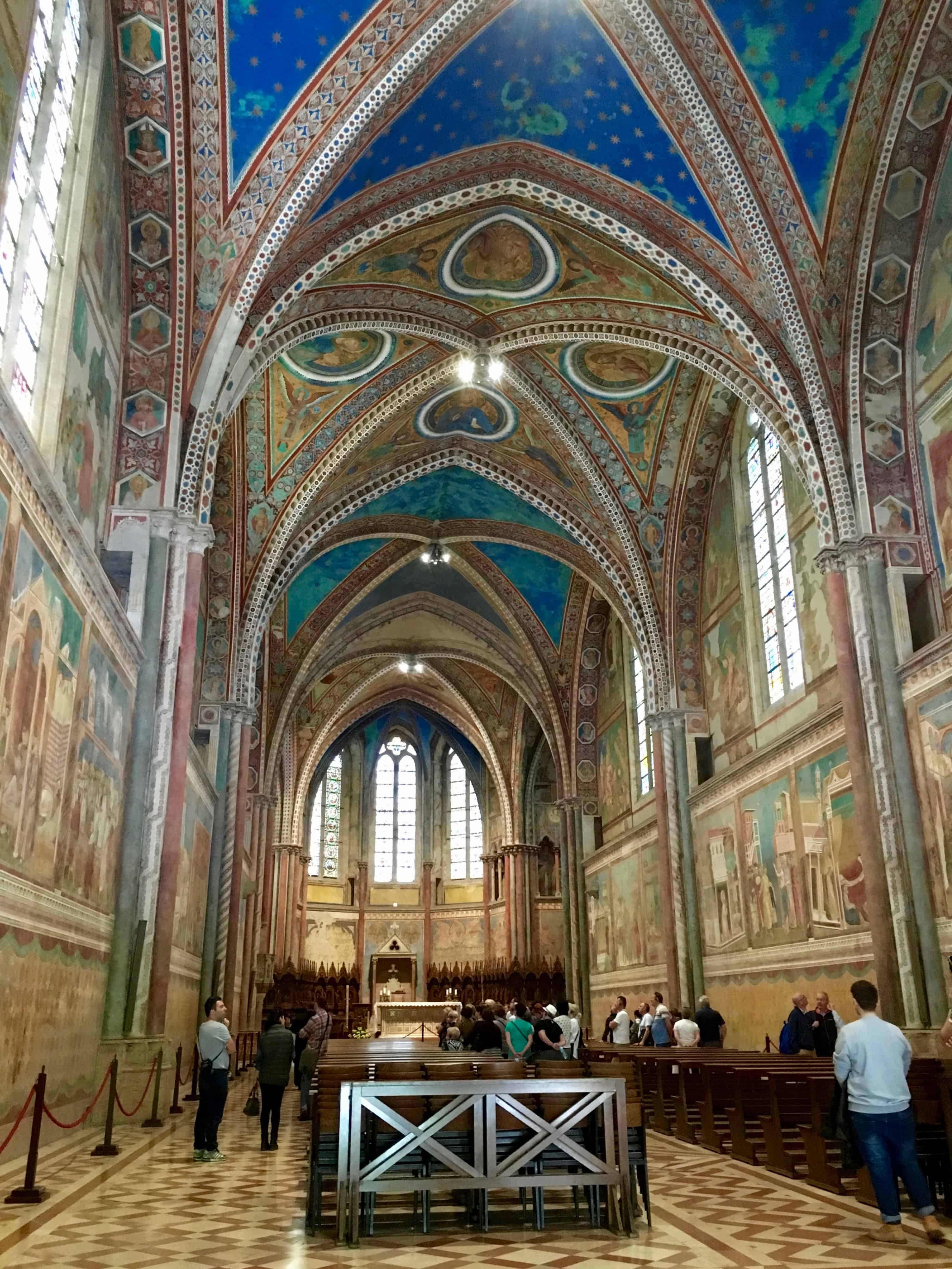Inside the Upper Basilica in the Basilica di San Francesco, with Giotto's fresco cycle of the saint's life, Assisi