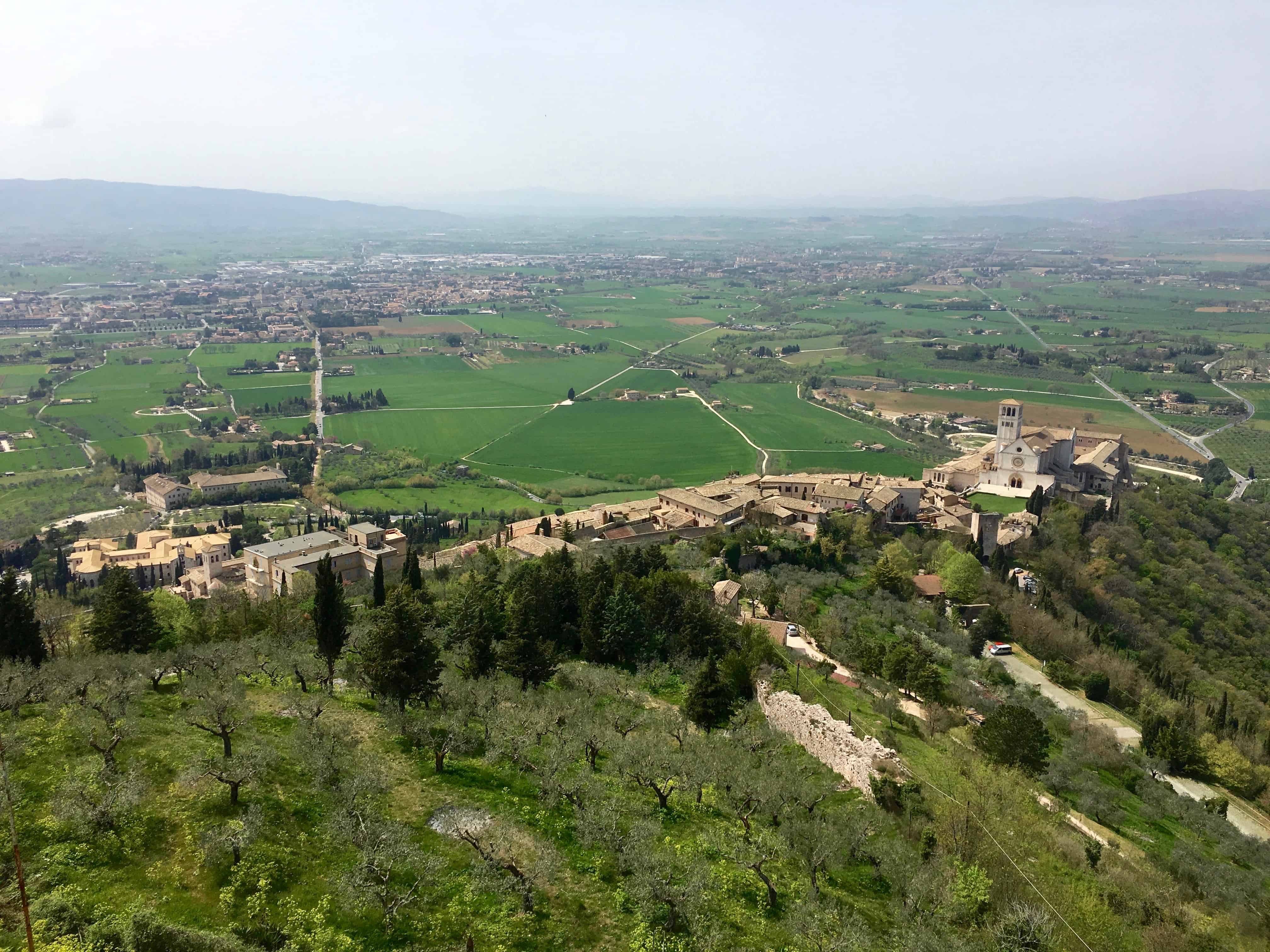 Views over Assisi and the valley below from the ramparts of the fortress Rocco Maggiore.