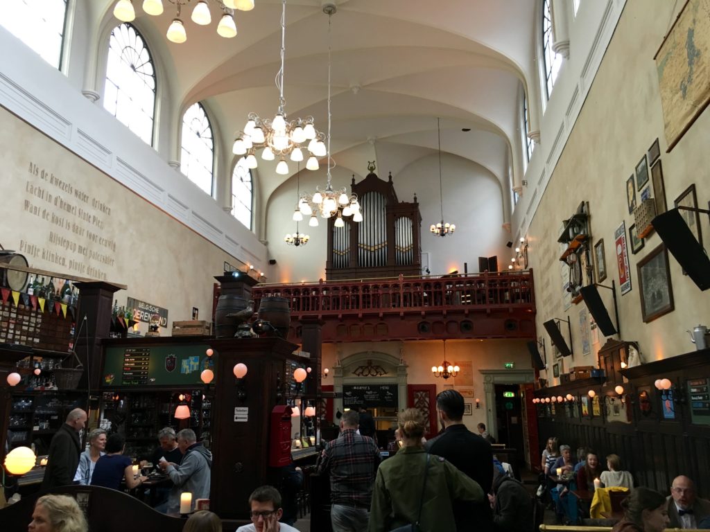 Beer cafe in an old church, complete with organ at the Belgisch Bier Café Olivier