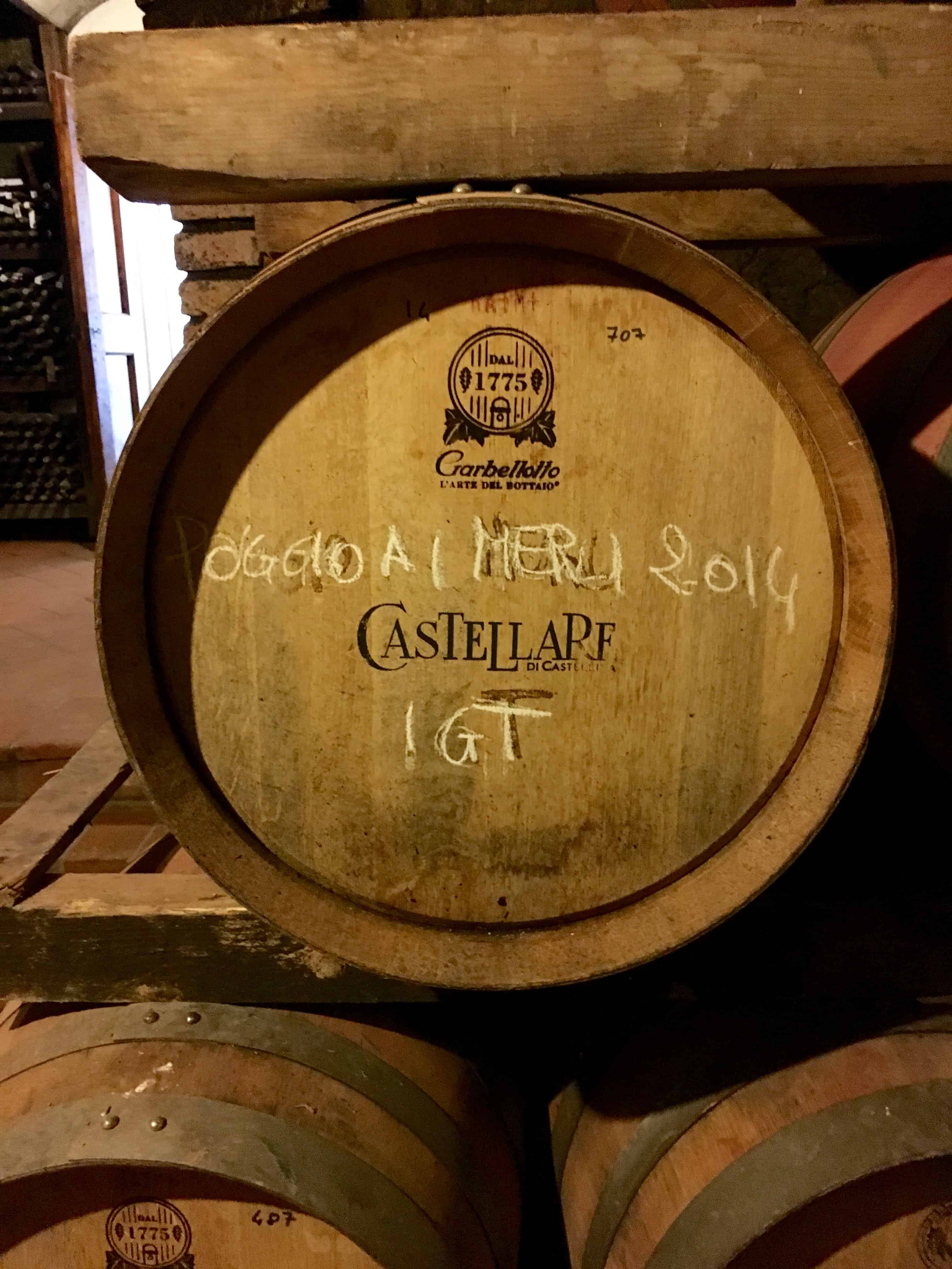 Wine barrel at Castellina Winery in Chianti, Italy