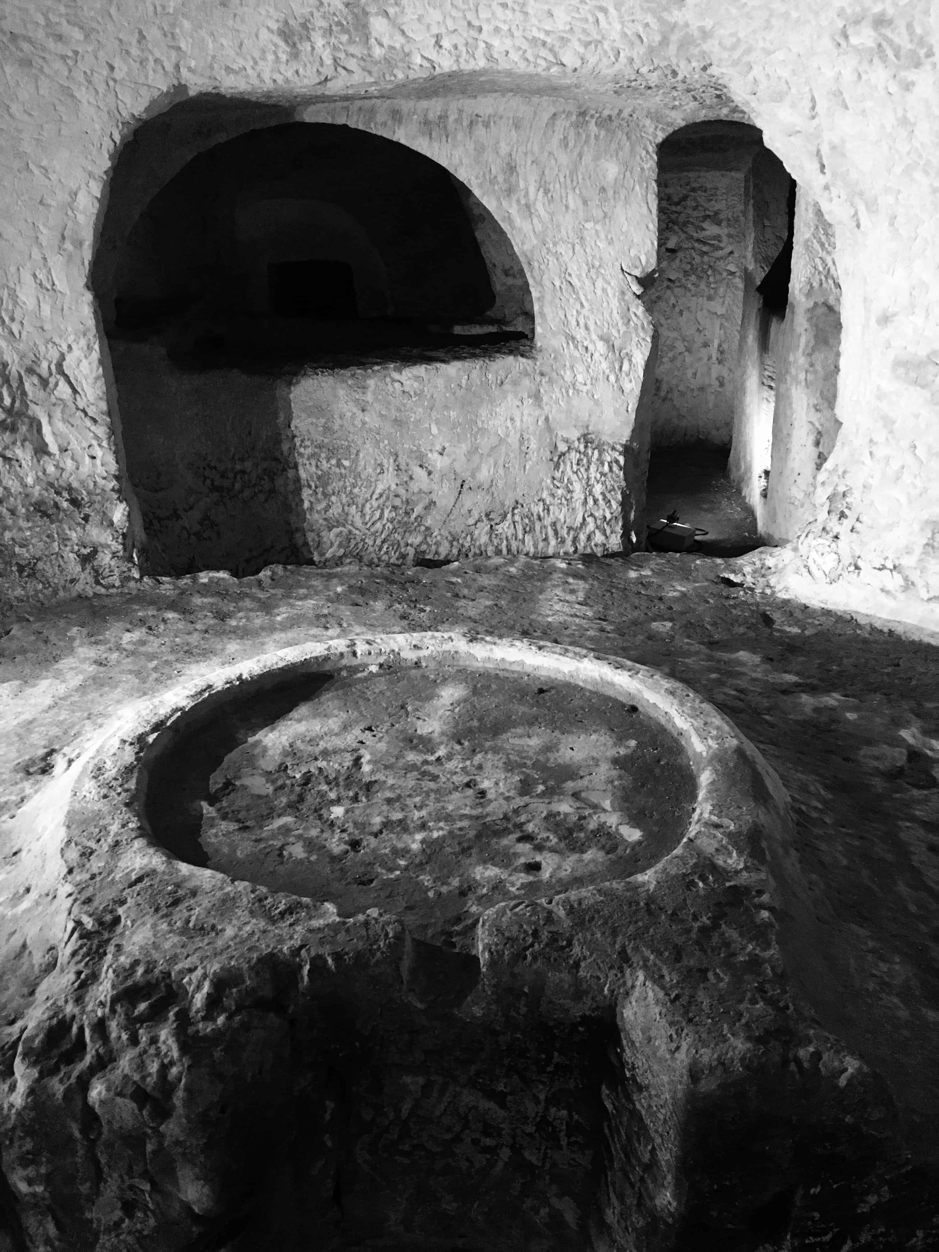 Carved triclinium in St Paul's Catacombs, Rabat