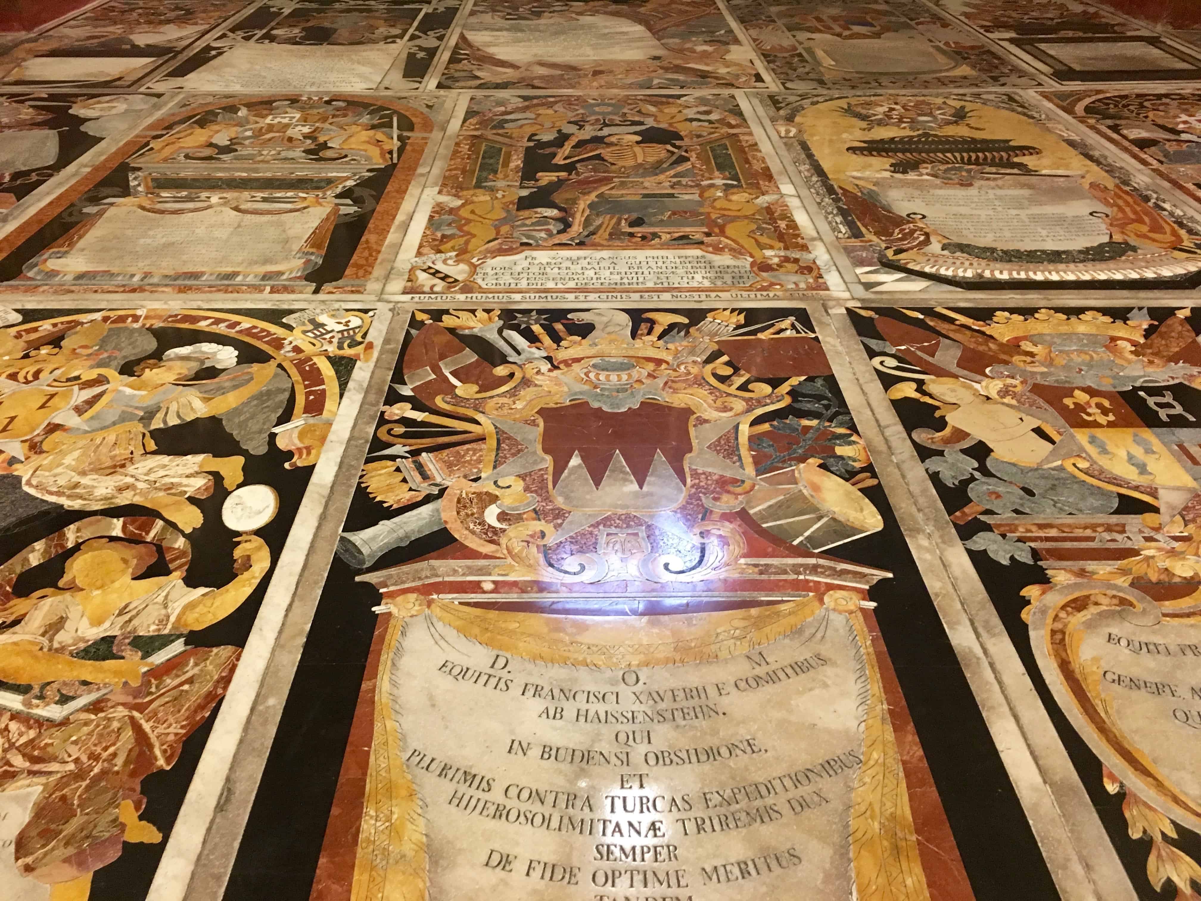 Marble mosaics decorate the entire floor of Saint John's Co-Cathedral in Valetta.