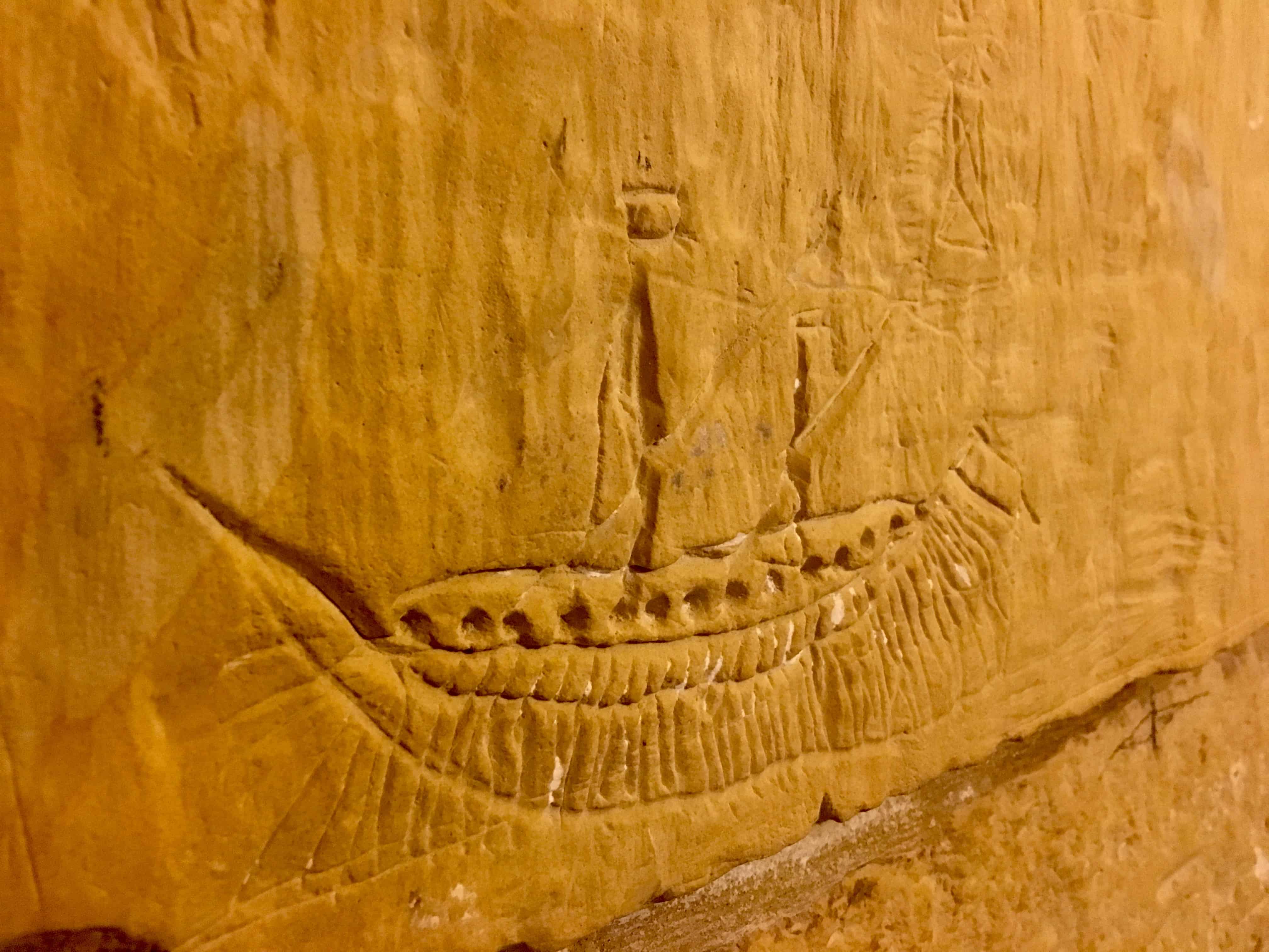 Graffit etching of a ship on a wall in the Old Prison, Citadella, Gozo
