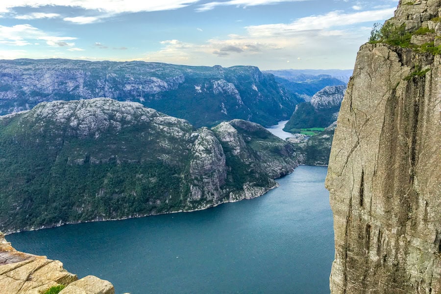Hike Pulpit Rock for glorious views over Lysefjord and nearby mountains.