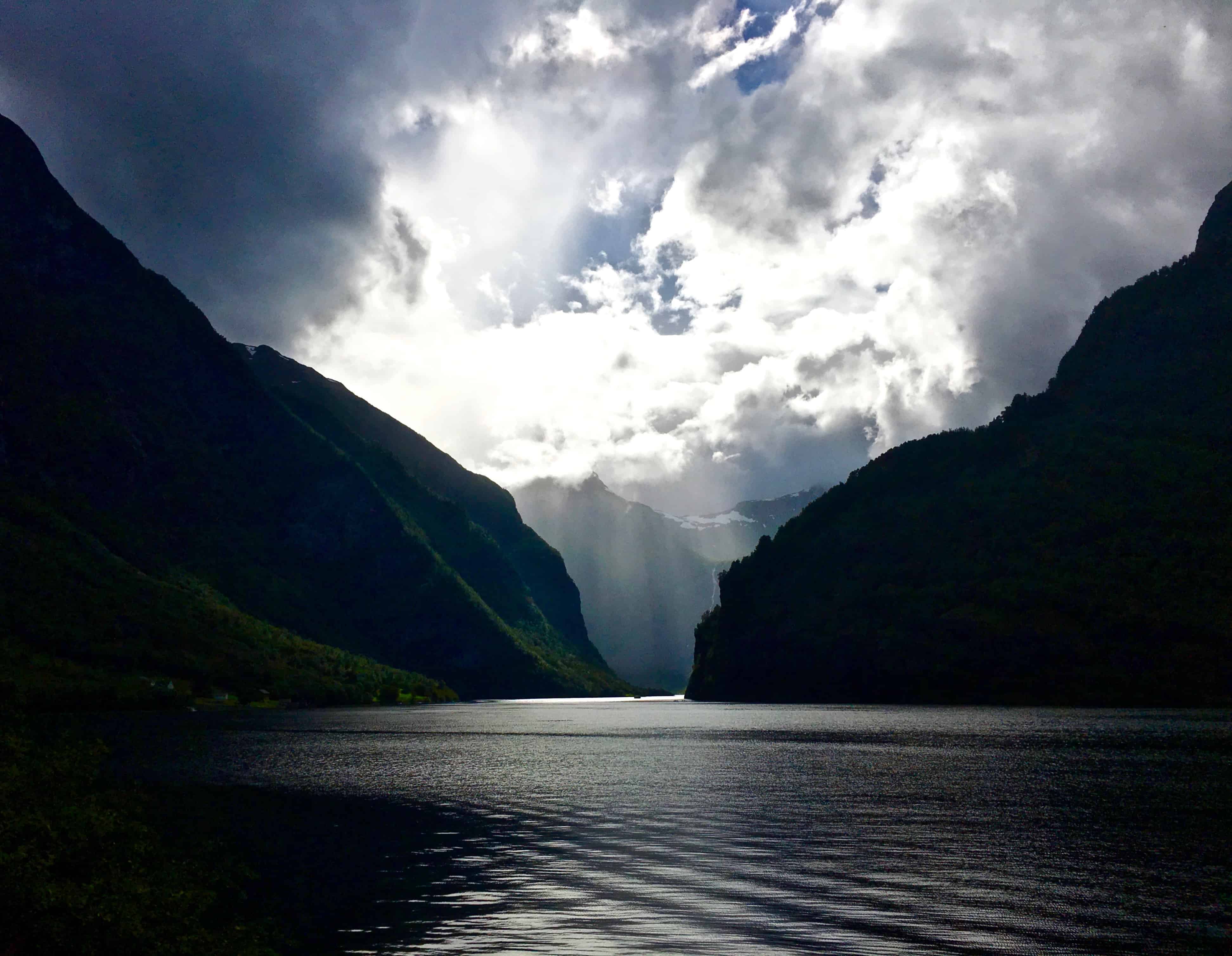 Sun rays on fjord