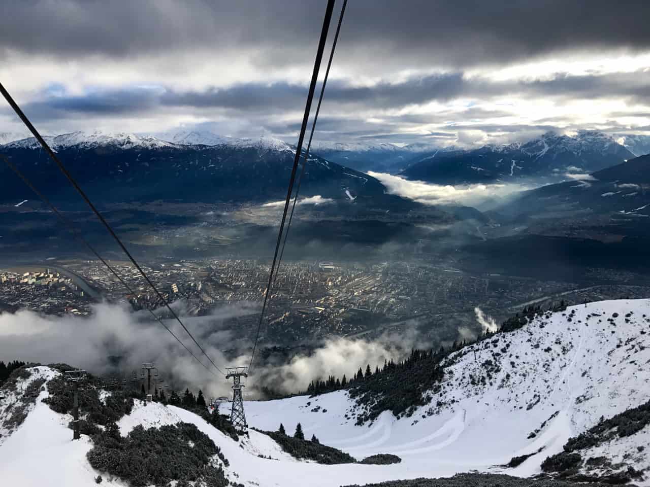 Spectacular views over Innsbruck from the Nordkette mountain.