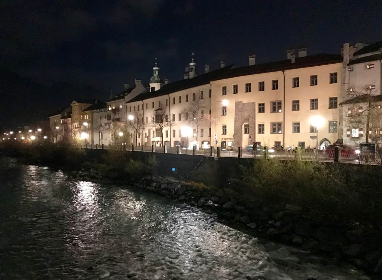 View from the Inn Bridge in the city of Innsbruck.