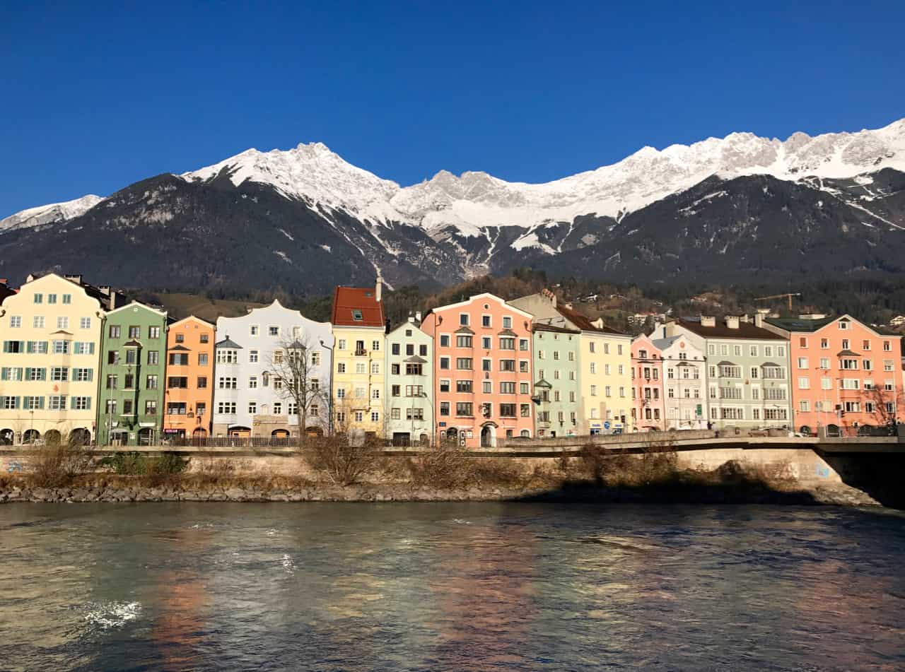 View over Innsbruck and the Nordkette mountains.