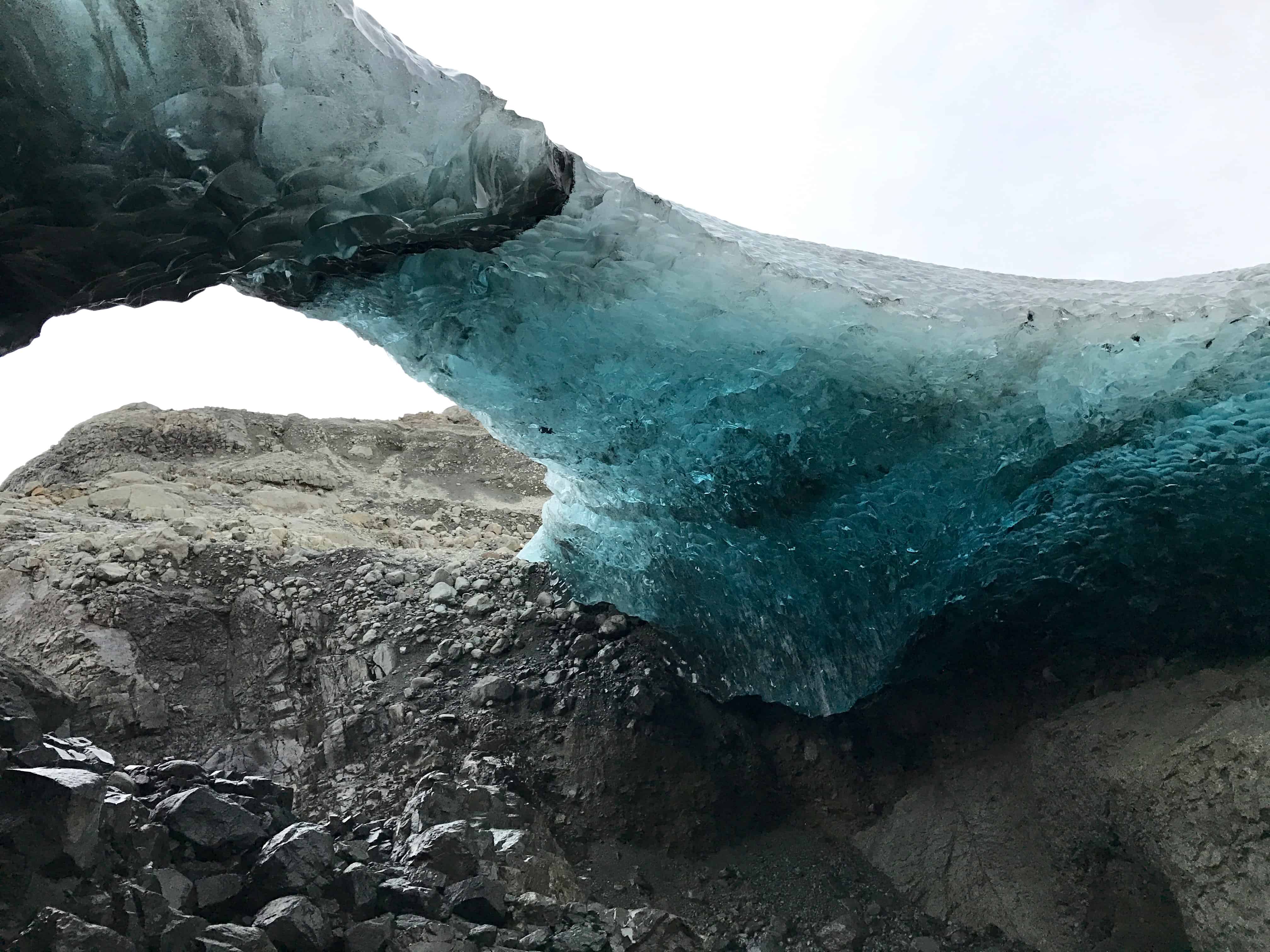 Ice bridge forms at Waterfall Ice Cave in Vatnajökull glacier, Iceland
