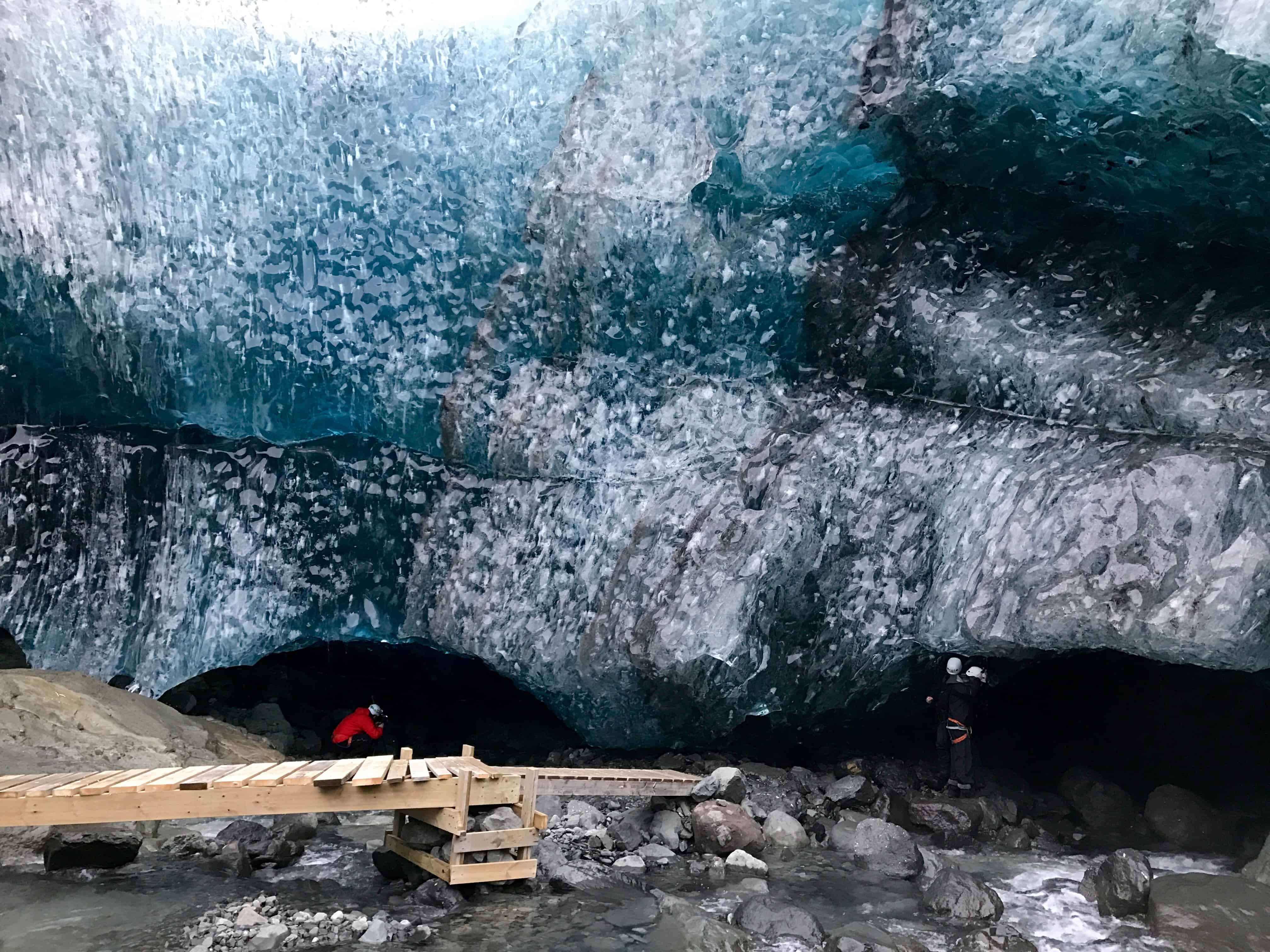 Glittering ice wall at Waterfall Ice Cave in Vatnajökull, Iceland