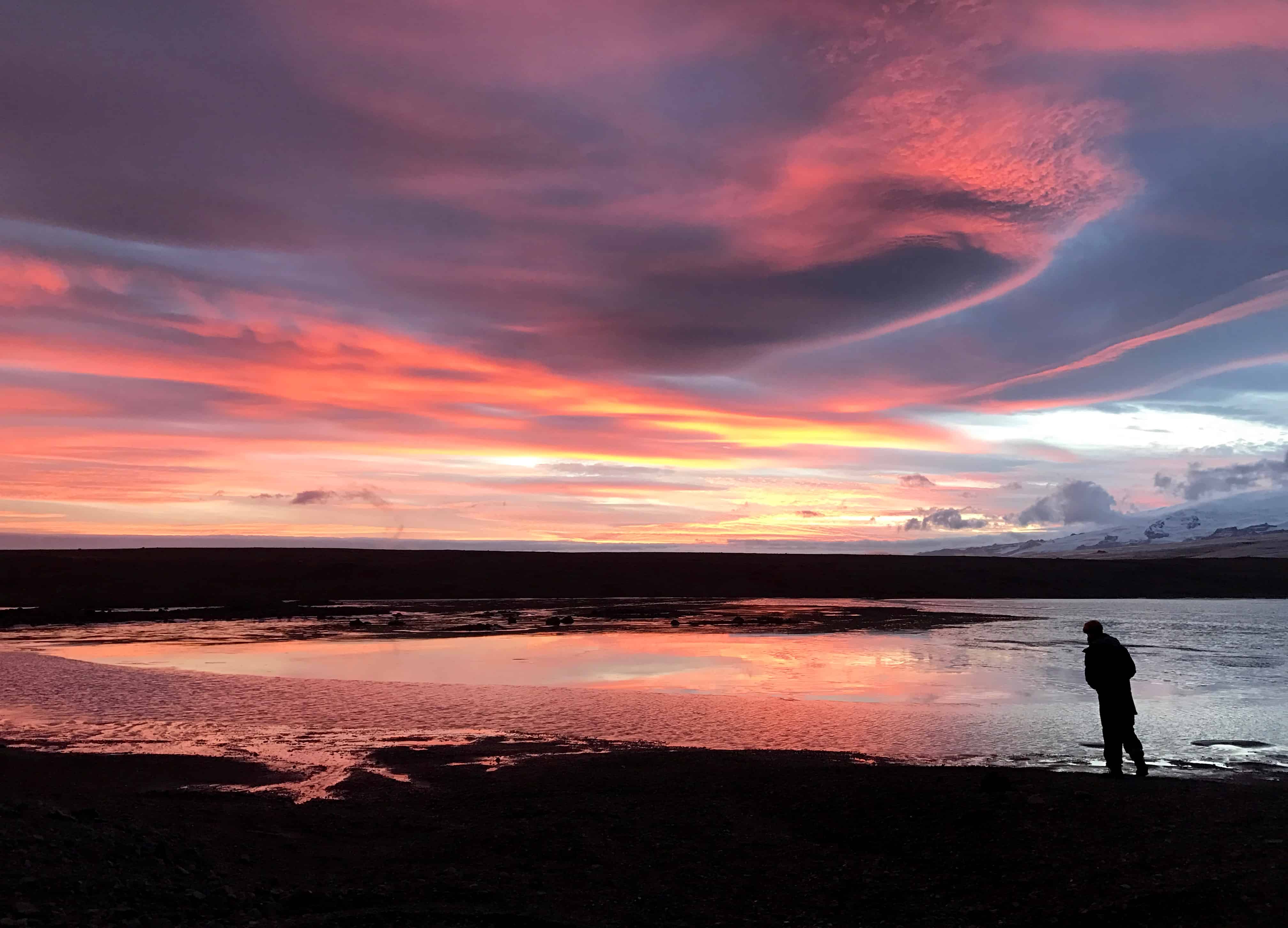 Fire and ice sunset at Vatnajökull glacier, Iceland