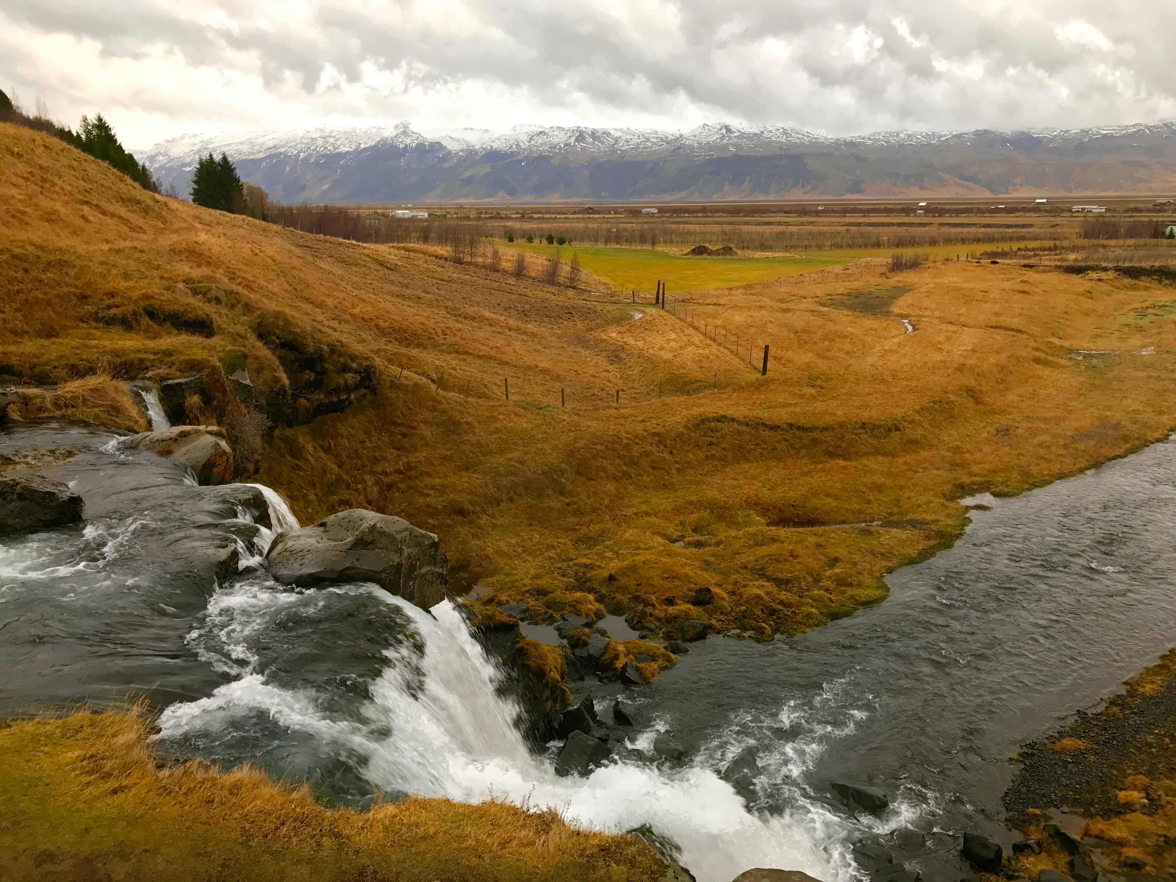 Views from the Gluggafoss Falls towards Katla in Iceland