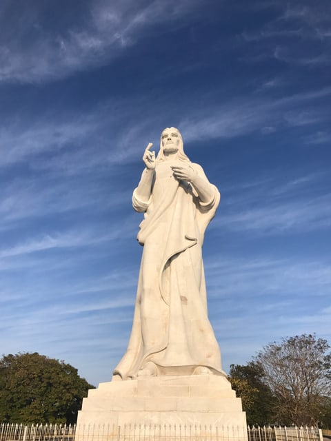 Looking up at the 20-metre-high Christ of Havana statue, a great spot for sunset over Havana.