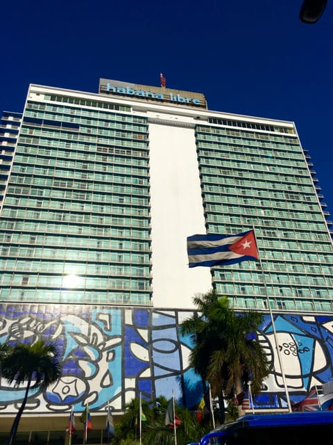 A tiled mural fronts the base of the iconic Habana Libre Hotel in Havana, Castro's office during the early days of the revolution.