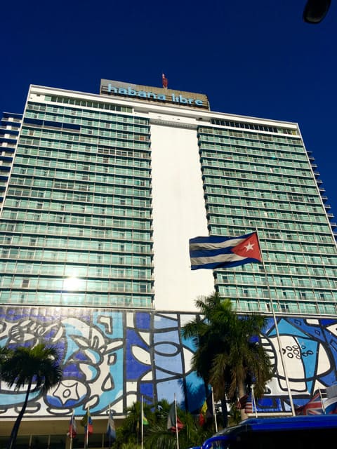 A tiled mural fronts the base of the iconic Habana Libre Hotel in Havana, Castro's office during the early days of the revolution.