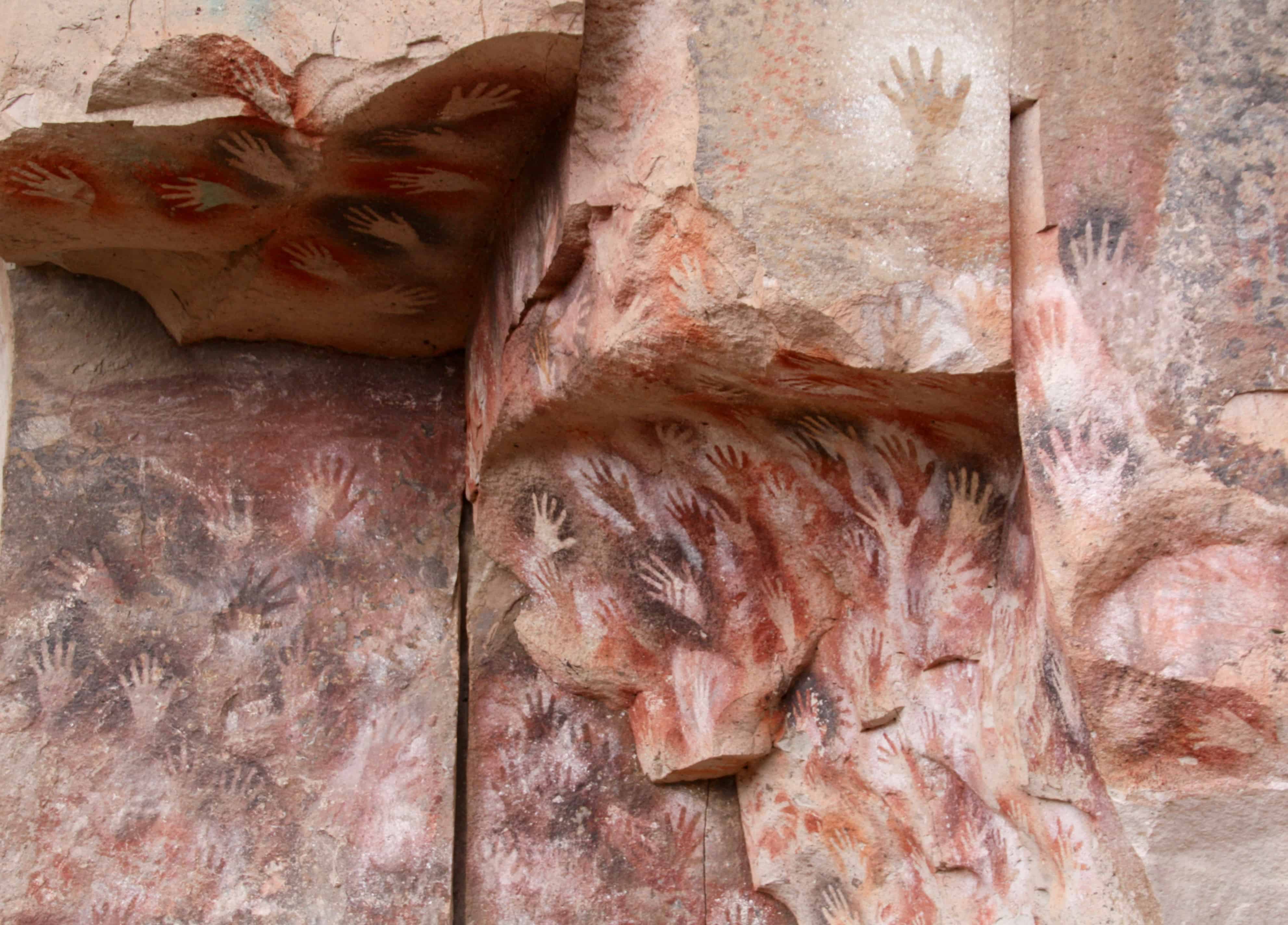 One section of wall covered in hand prints at Cueva de las Manos