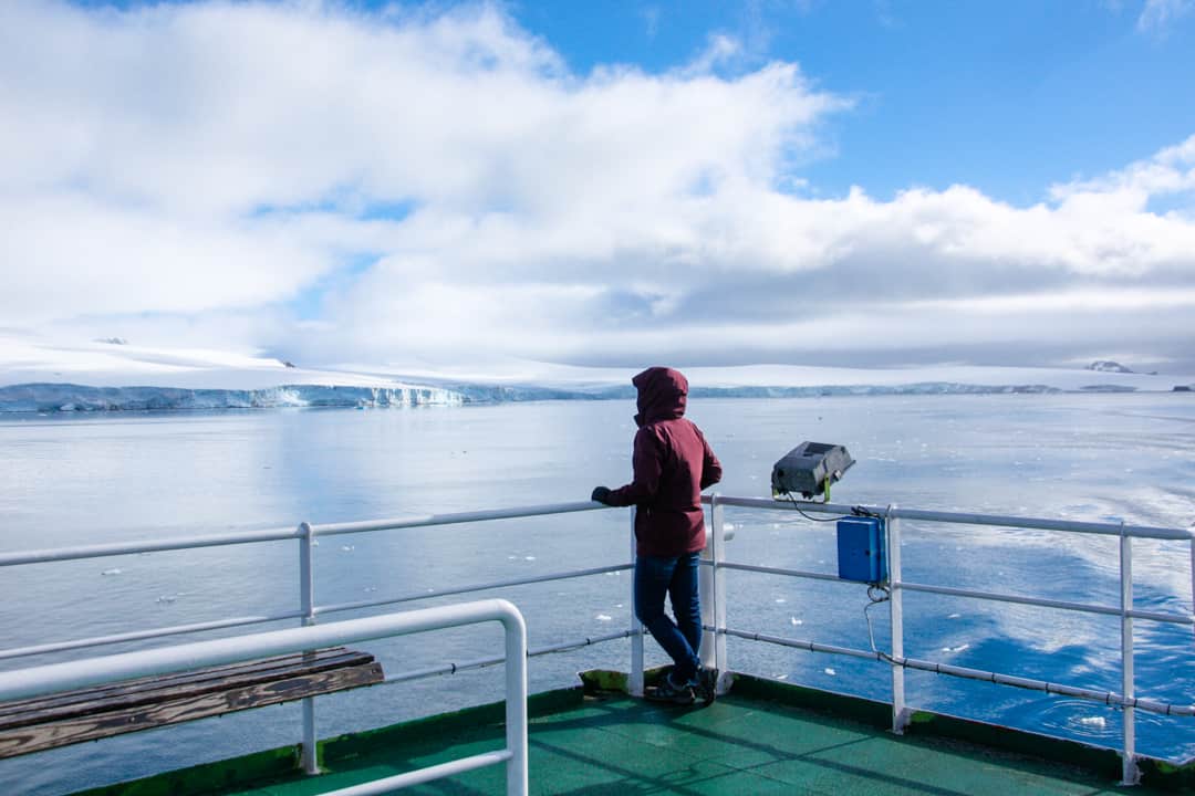 Arriving in Antarctica aboard an Antarctica cruise ship.