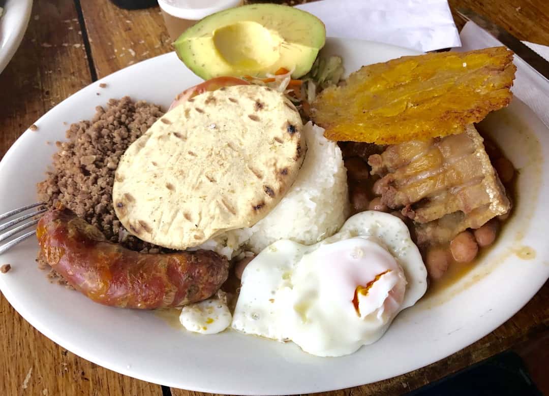 Bandeja Paisa offers a feast of Colombian food on one giant plate. 