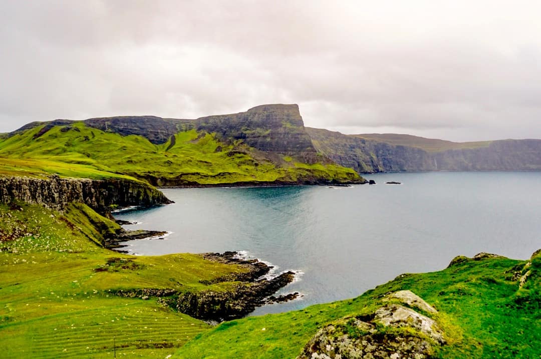 Views of cliffs and sea from the craggy outcropping at Neist Point.