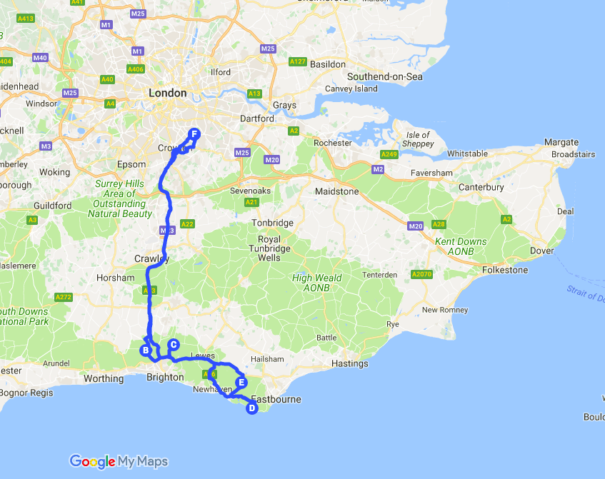 East Sussex Road Trip Map