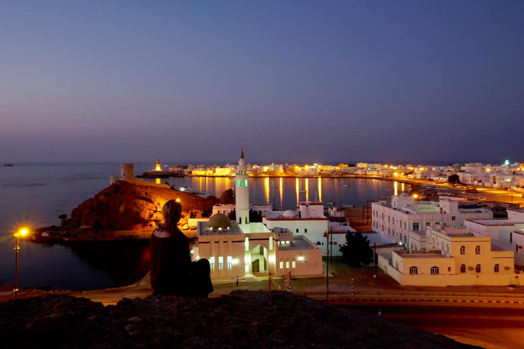 Oman images – Sunset view from Al Ayjah Watchtower across the bay towards the Gulf of Oman.