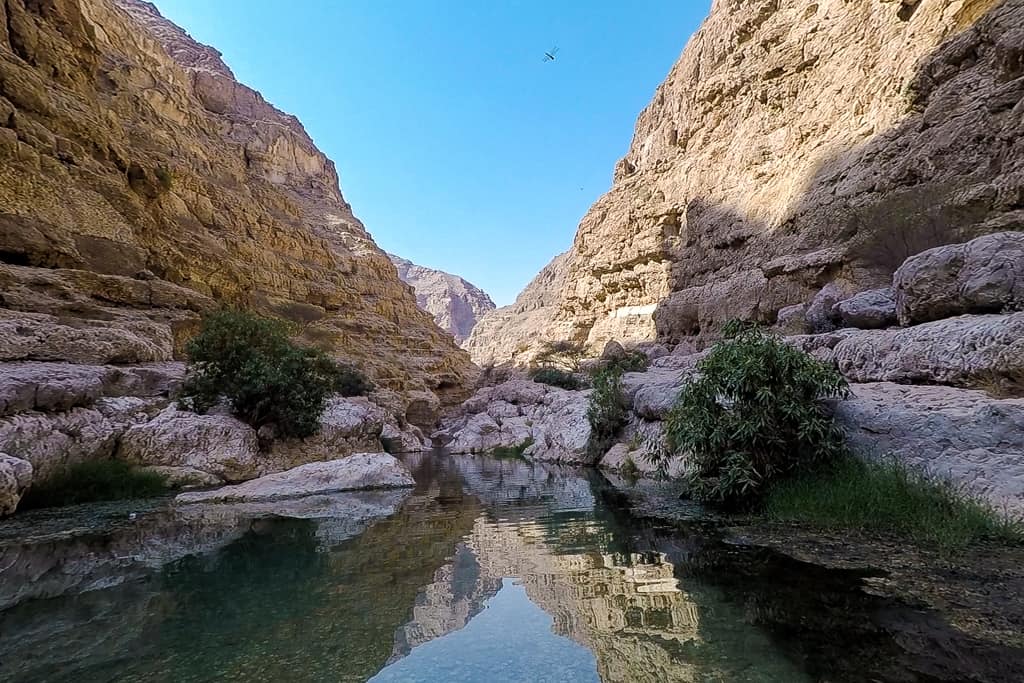 Oman highlights – the pristine waters of Wadi Shab are a welcome sight after a long hot hike. 