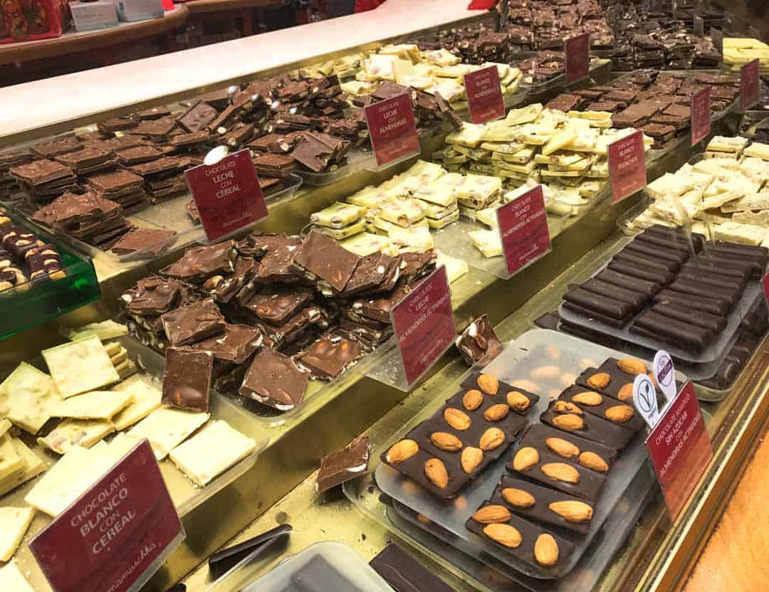 Shelves of chocolate tempt the sweet-tooth in a Bariloche chocolate shop.