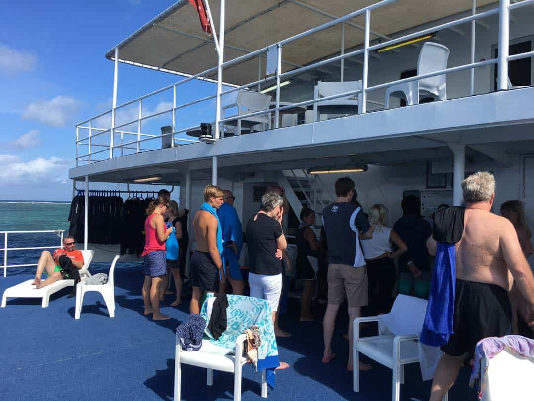 Upper deck briefing on board our barrier reef diving trip