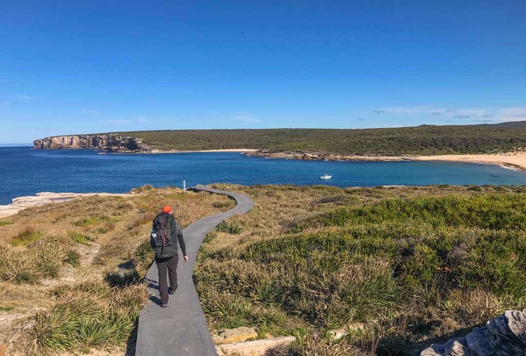 A hiker treks south along the Royal National Park Coastal Walk near Sydney. 