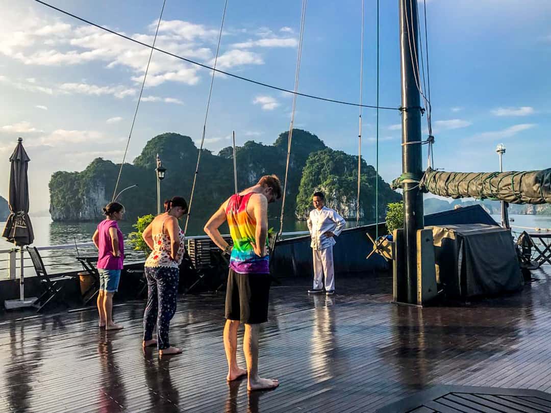 Tai Chi Onboard Treasure Junk Bai Tu Long Bay Cruise.