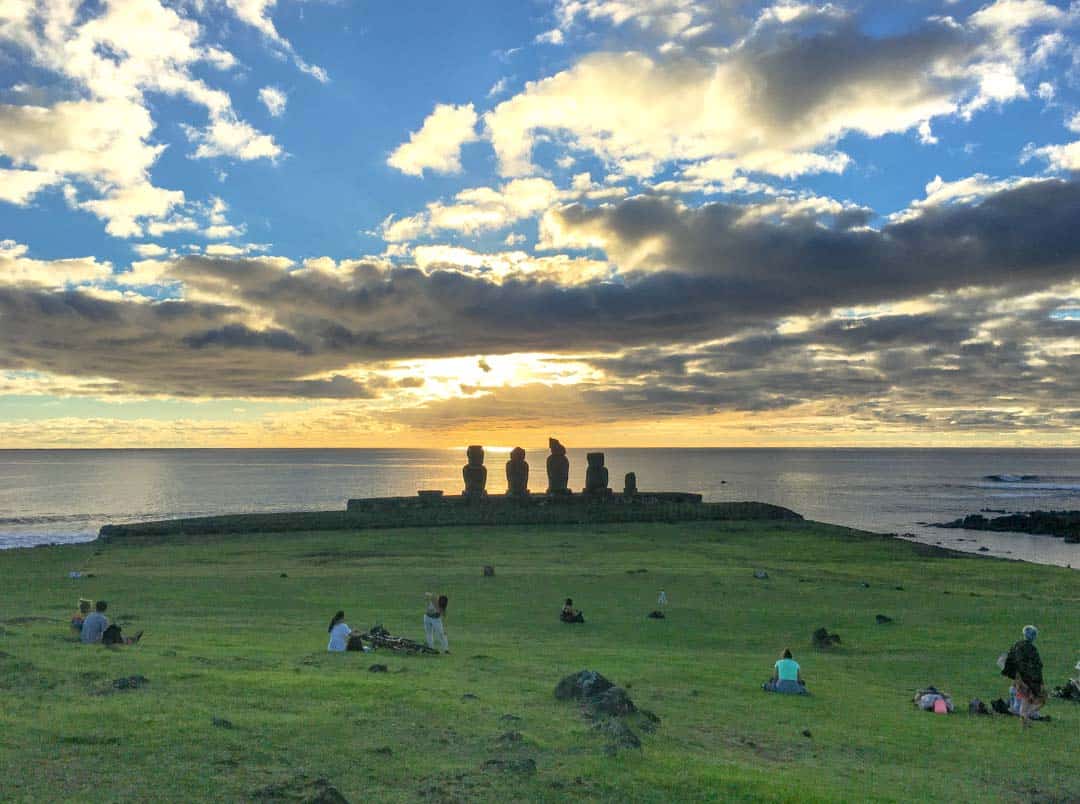 Sunset Behind Ahu Tahai On Our Easter Island Itinerary.