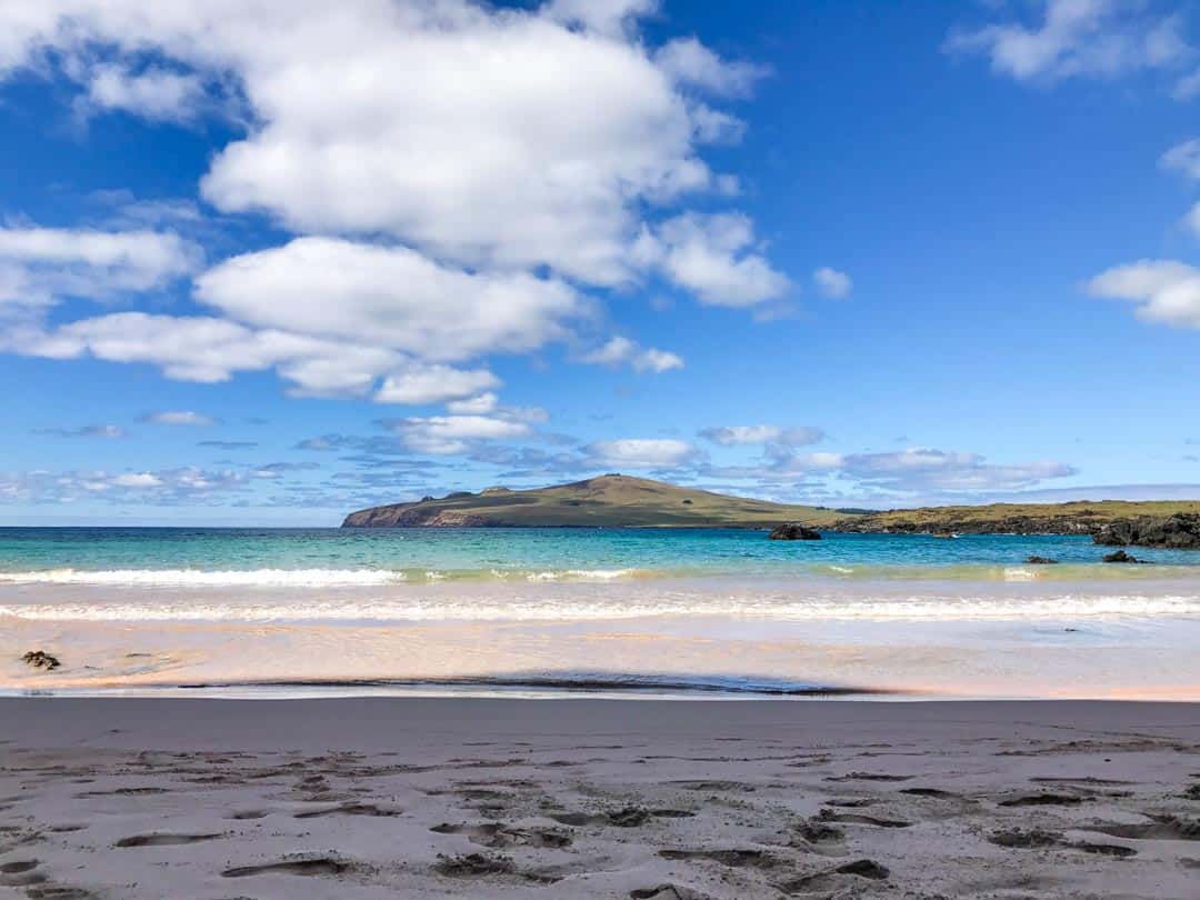 Easter Island itinerary: Turquoise waters at Ovahe Beach.