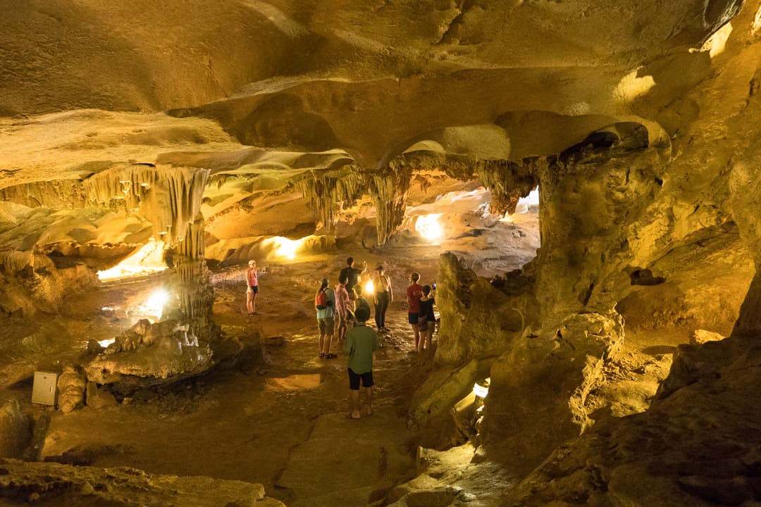 Stalagmites and Stalagtites In Co Cave On Our Bai Tu Long Bay Cruise.