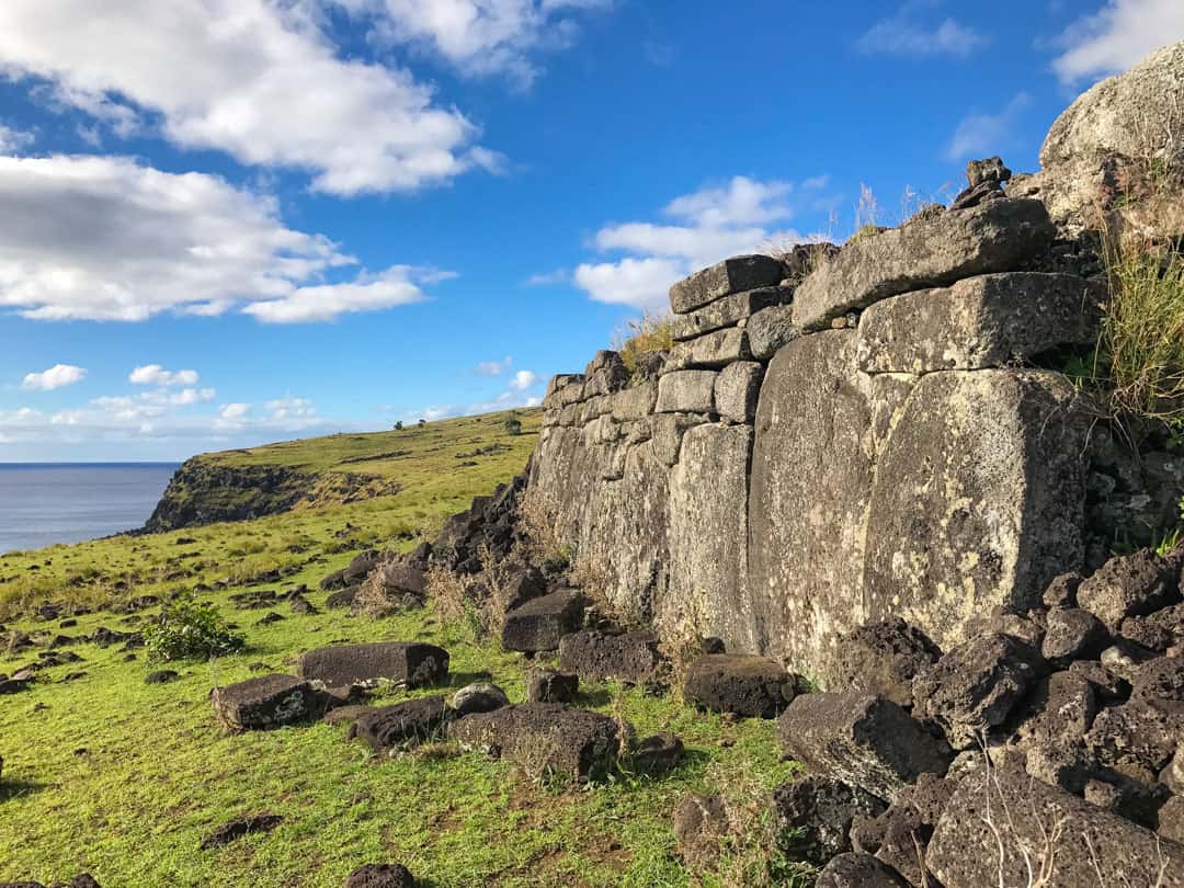 The well preserved stonework at Ana Te Peu.