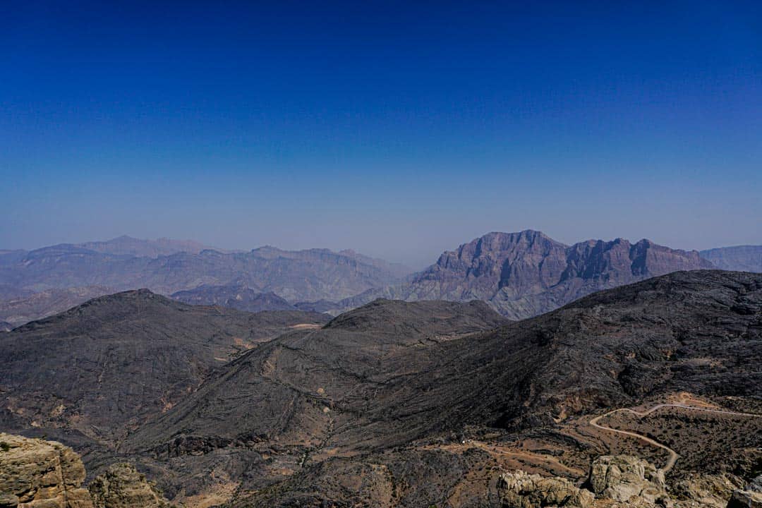 Self drive Oman - view from the top of the Al Hajar Mountain pass