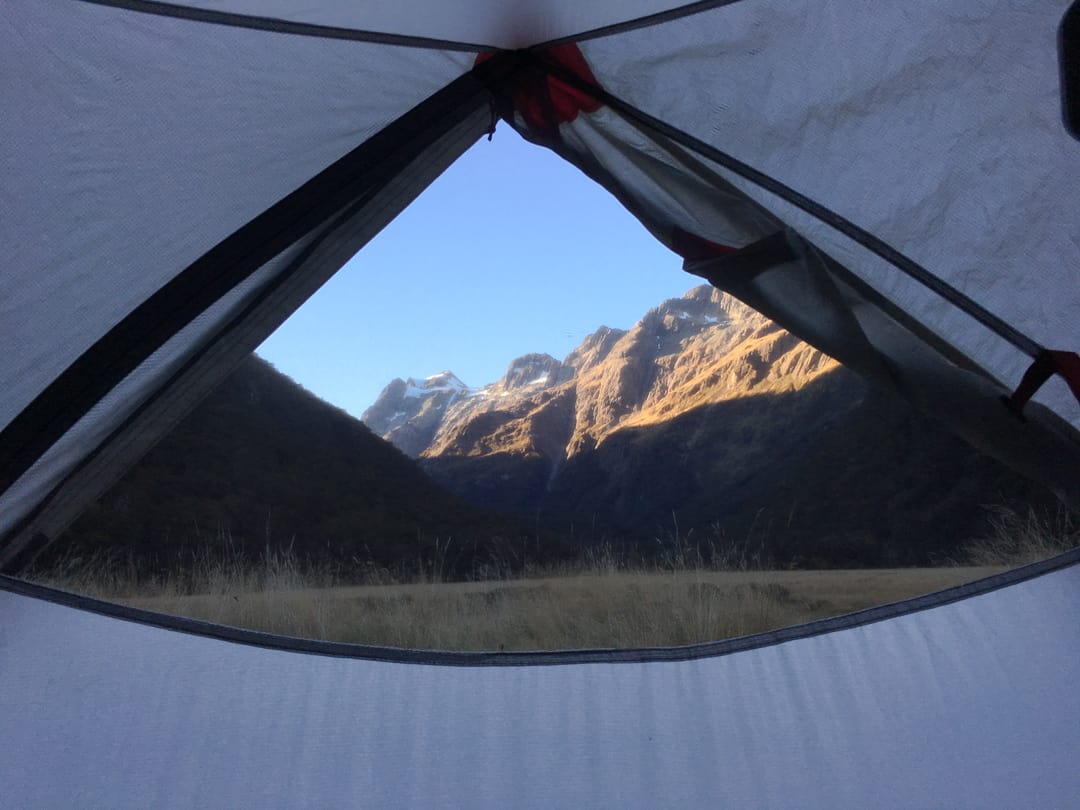 View From Tent Of Humboldt Mountains When Trekking New Zealand's Routeburn.