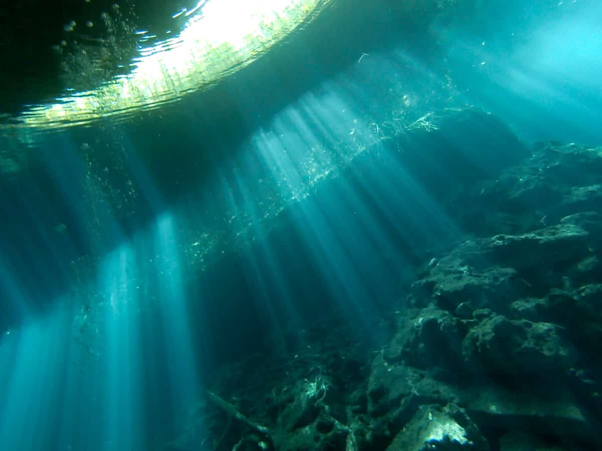 Jardín del Edén light show cenote diving Mexico.