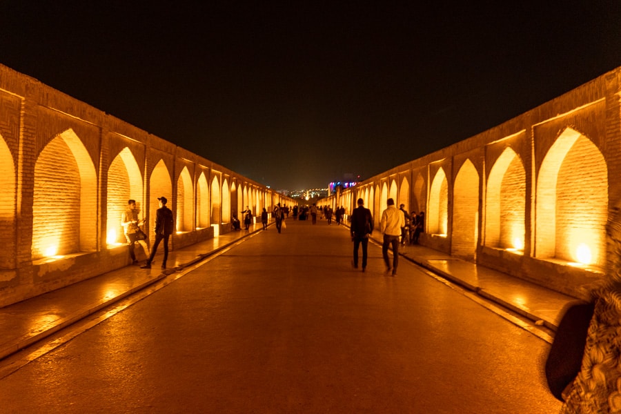 The Arches Of Si O Seh Bridge In Beautiful Iran Lit Up At Night.